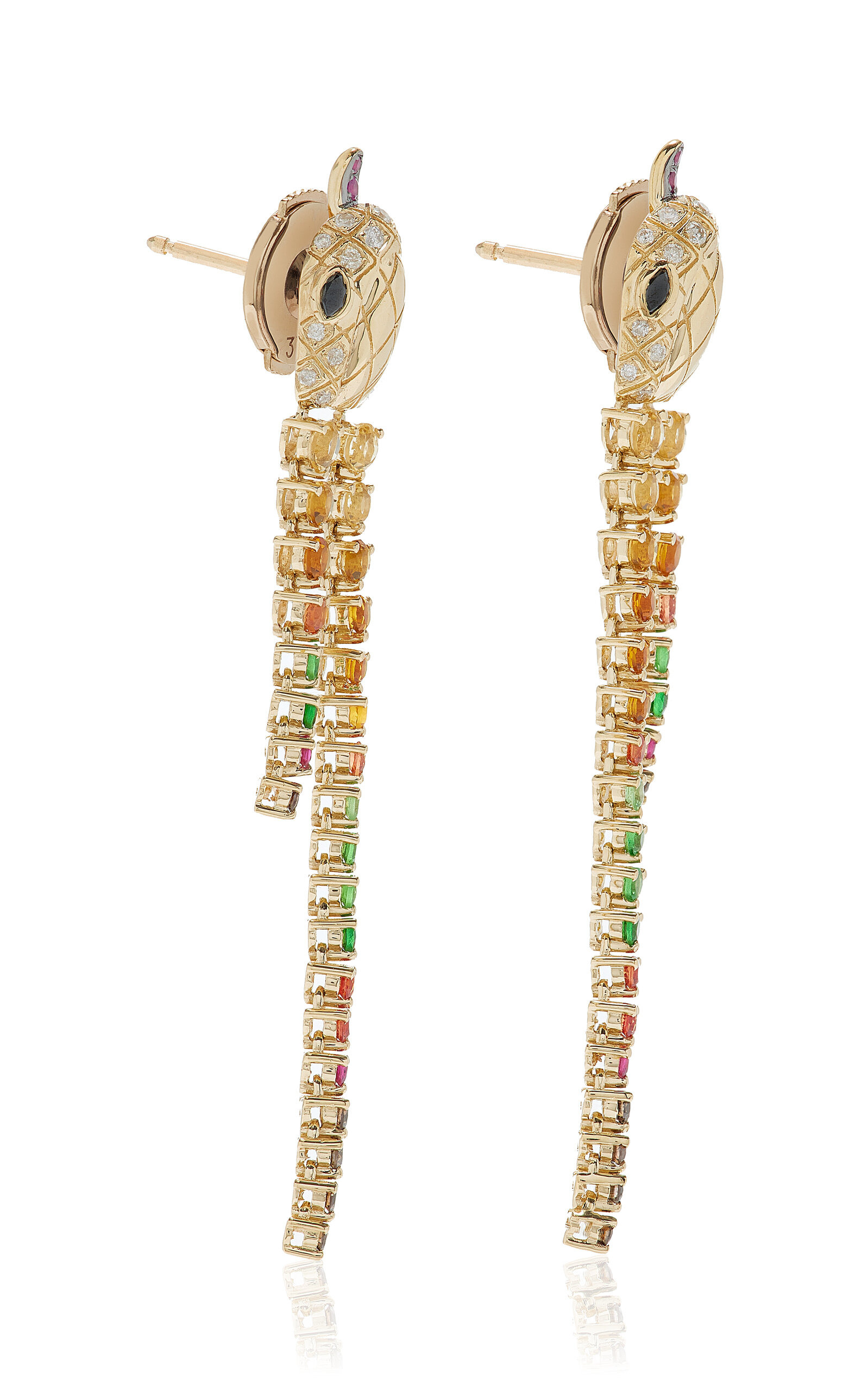 Long Python 9K Yellow Gold Multi-Stone Earrings gold - 4