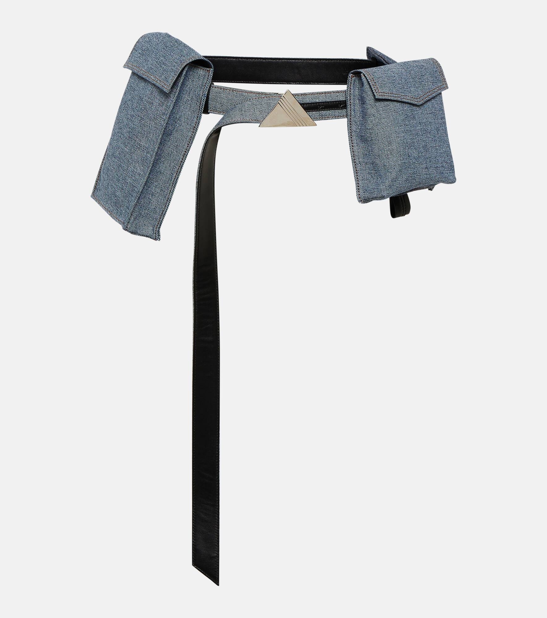 Denim and leather belt with pockets - 1