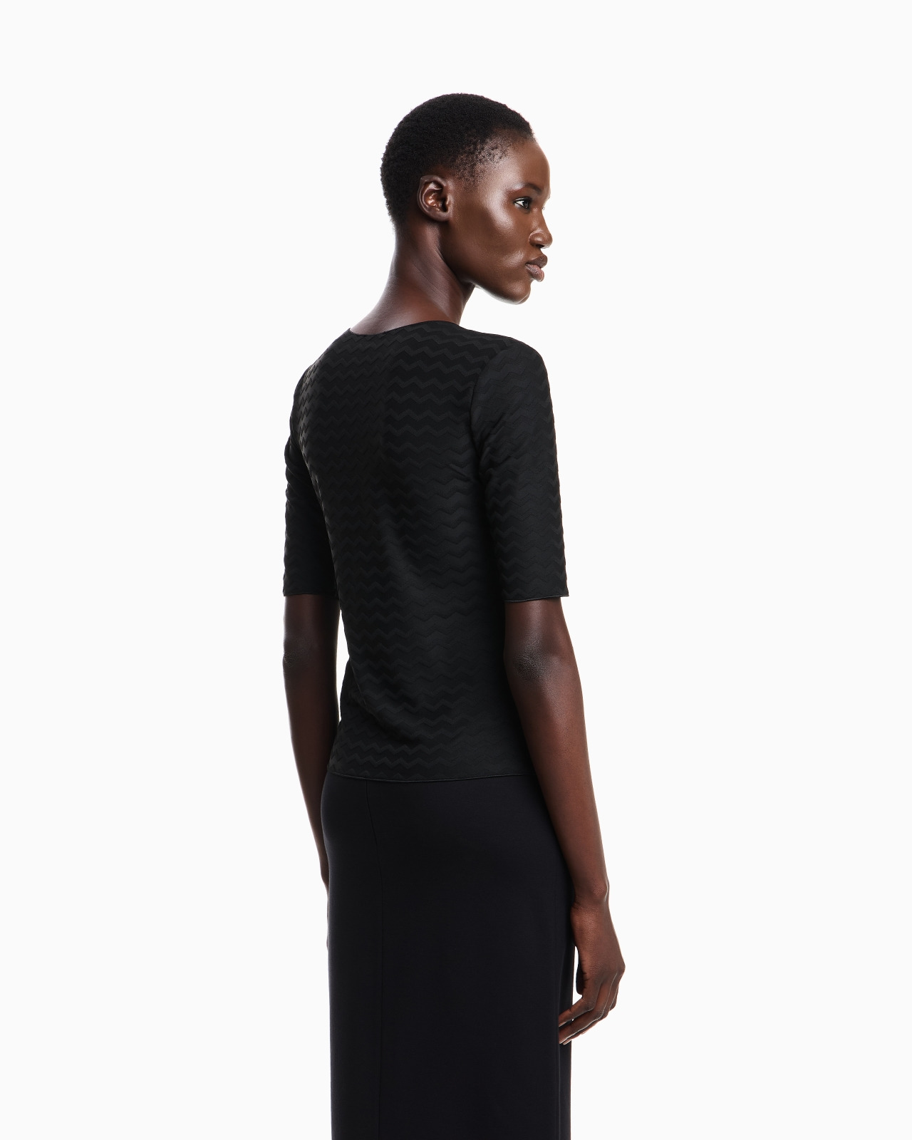 Two-way stretch jacquard jersey V-neck jumper with three-quarter length sleeves - 3