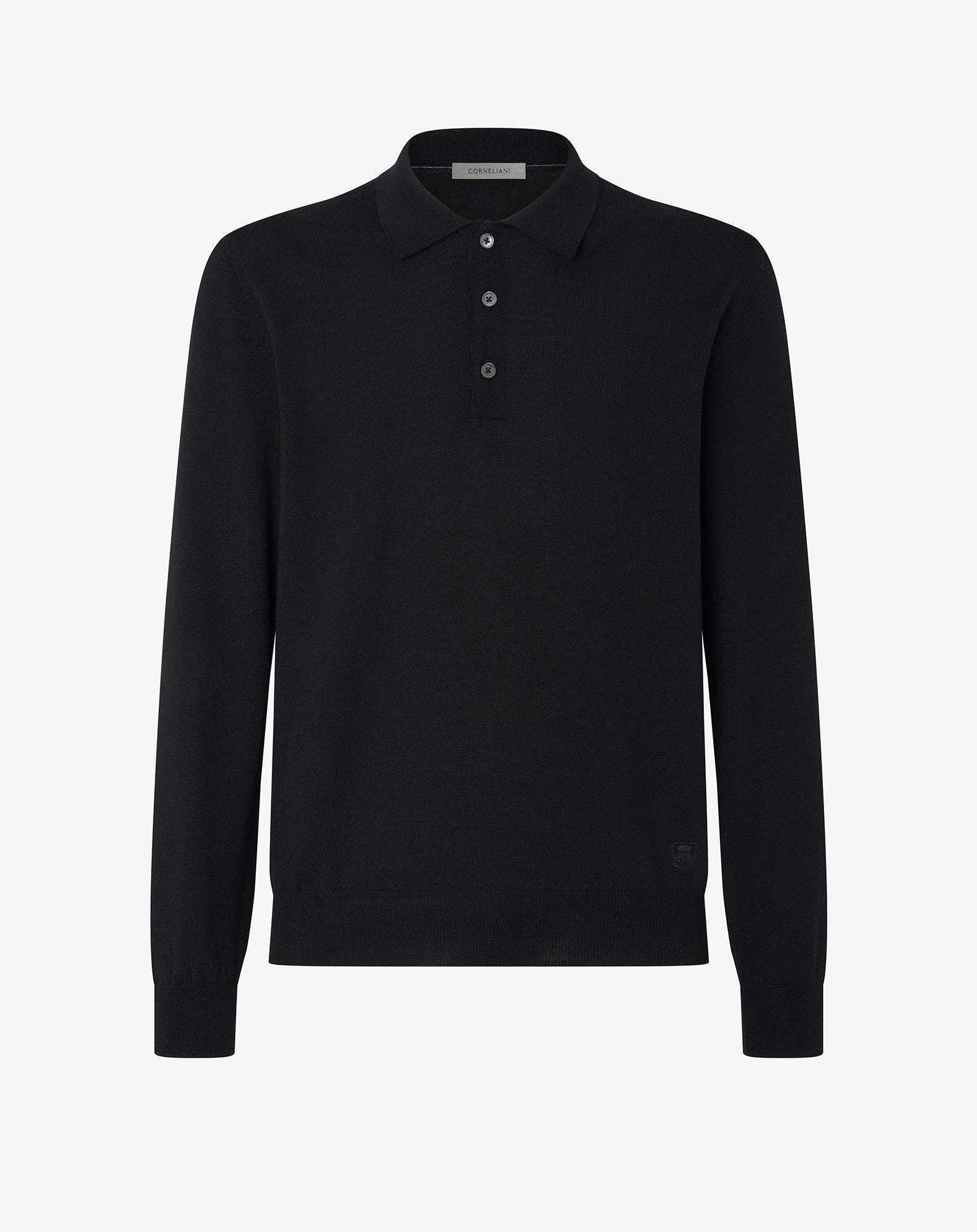 Black extra fine merino wool button-up polo - 1