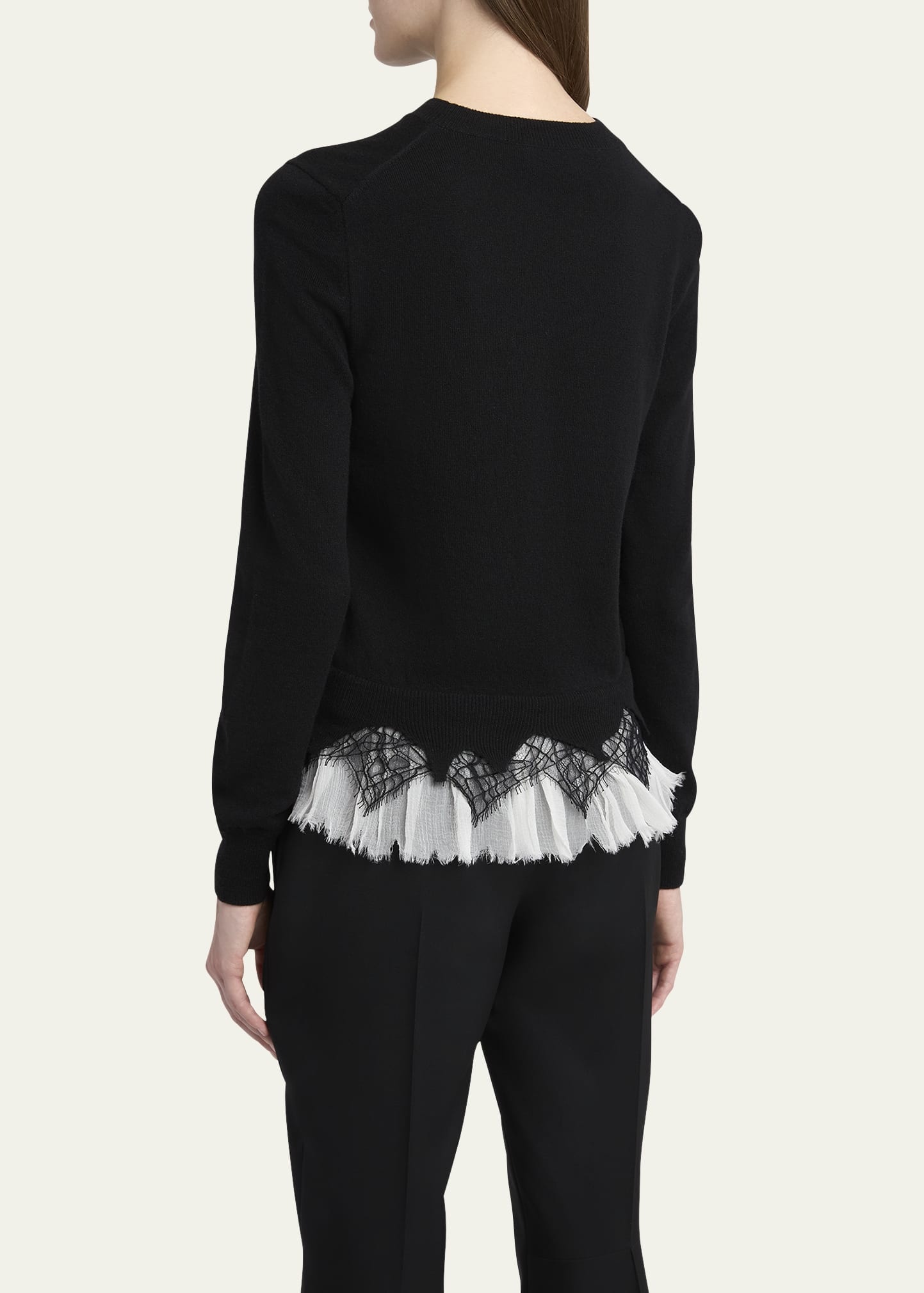 Lace Ruffle Crewneck Sweater - 3