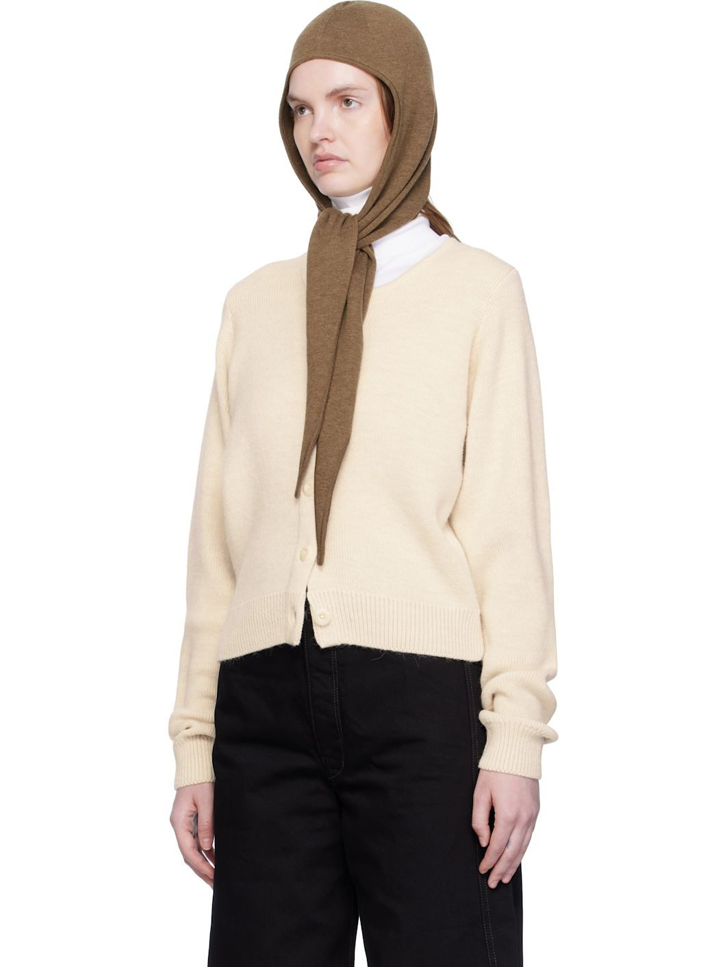 Brown Fine Wool Head Scarf Hood - 4