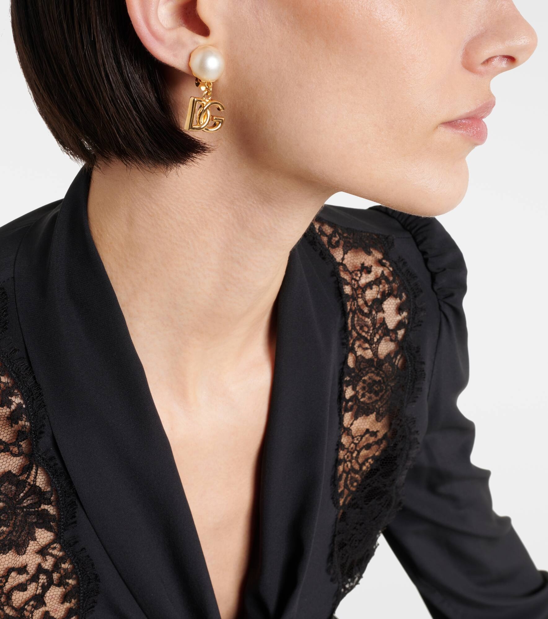 Logo faux pearl earrings - 6