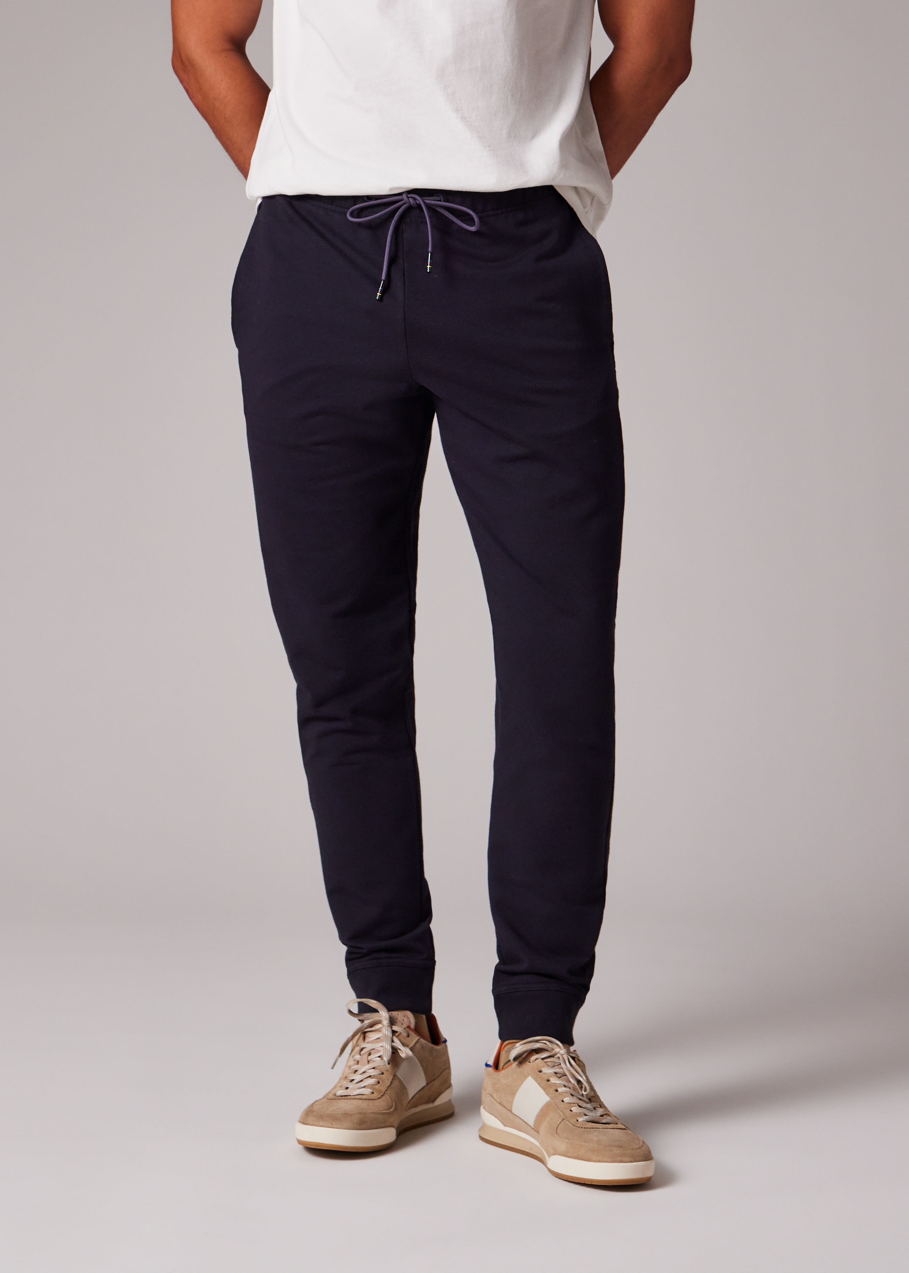 Navy Sweatpants with Embroidered Stripe Trim - 5