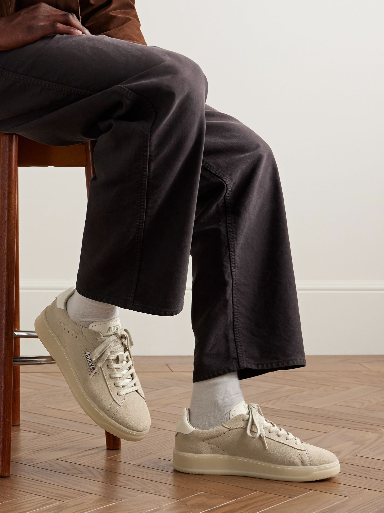 Dallas Leather-Trimmed Suede Sneakers Taupe - 2