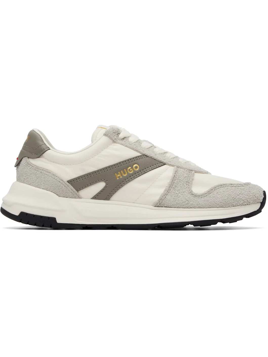 Off-White & Gray Logo Detail Suede-Trim Sneakers - 1