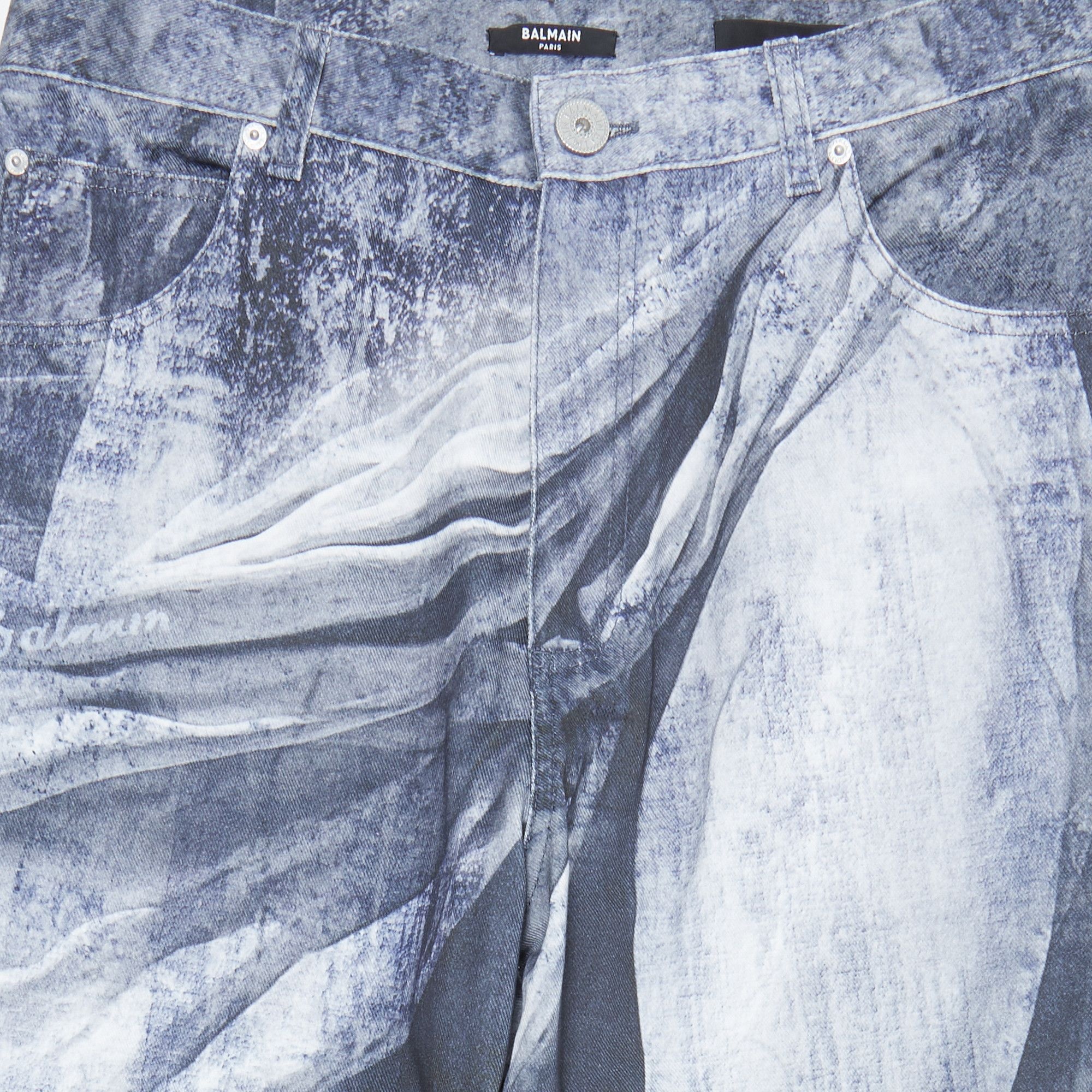 Balmain Statue Printed Loose Denim Pants 'Blue/Gris' - 3