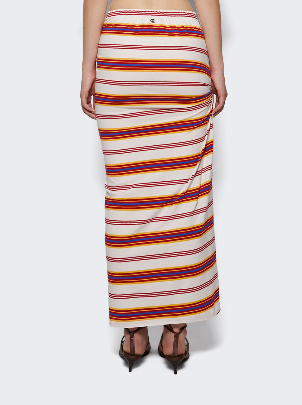 Draped Long Jersey Skirt Cream And Orange Stripes - 4