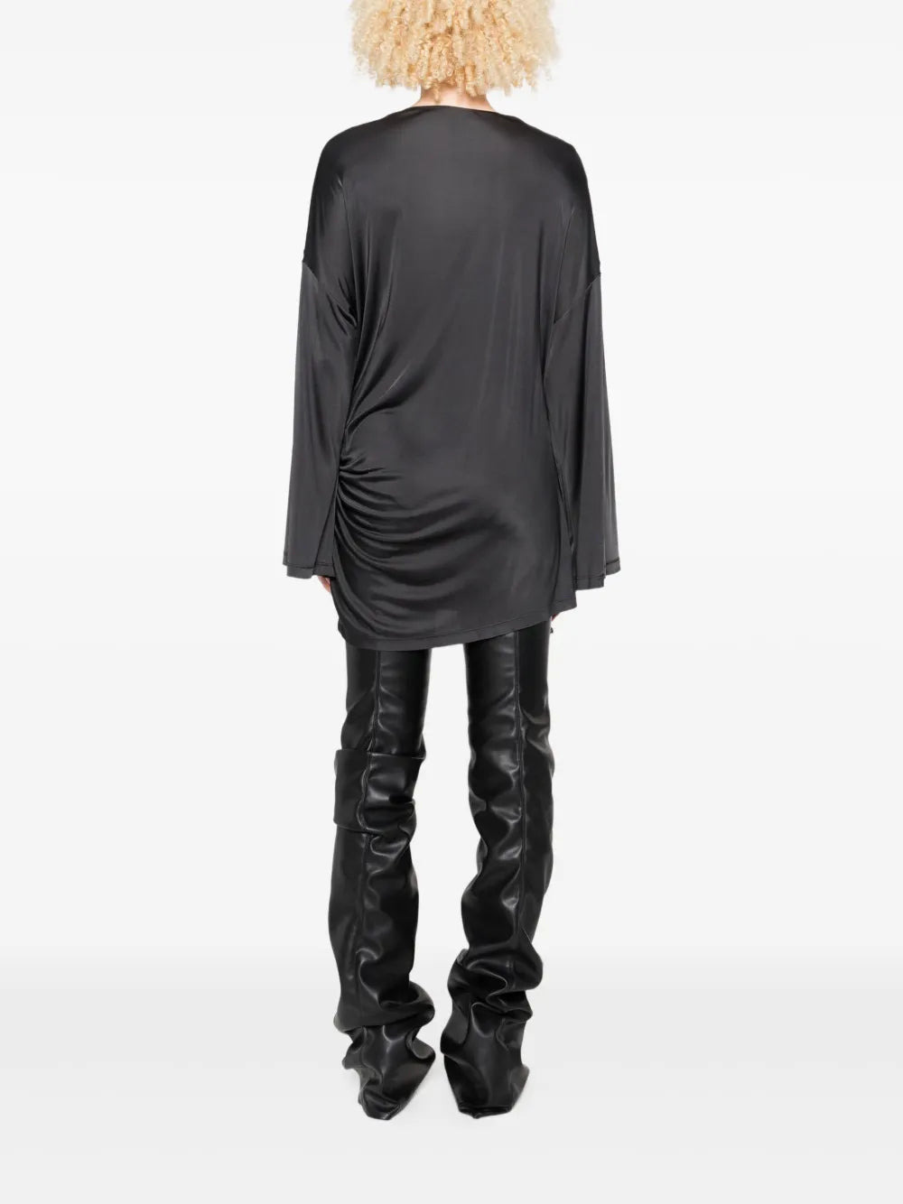 The Attico Women Asymmetrical Dress With Draped Bell Sleeves - 4