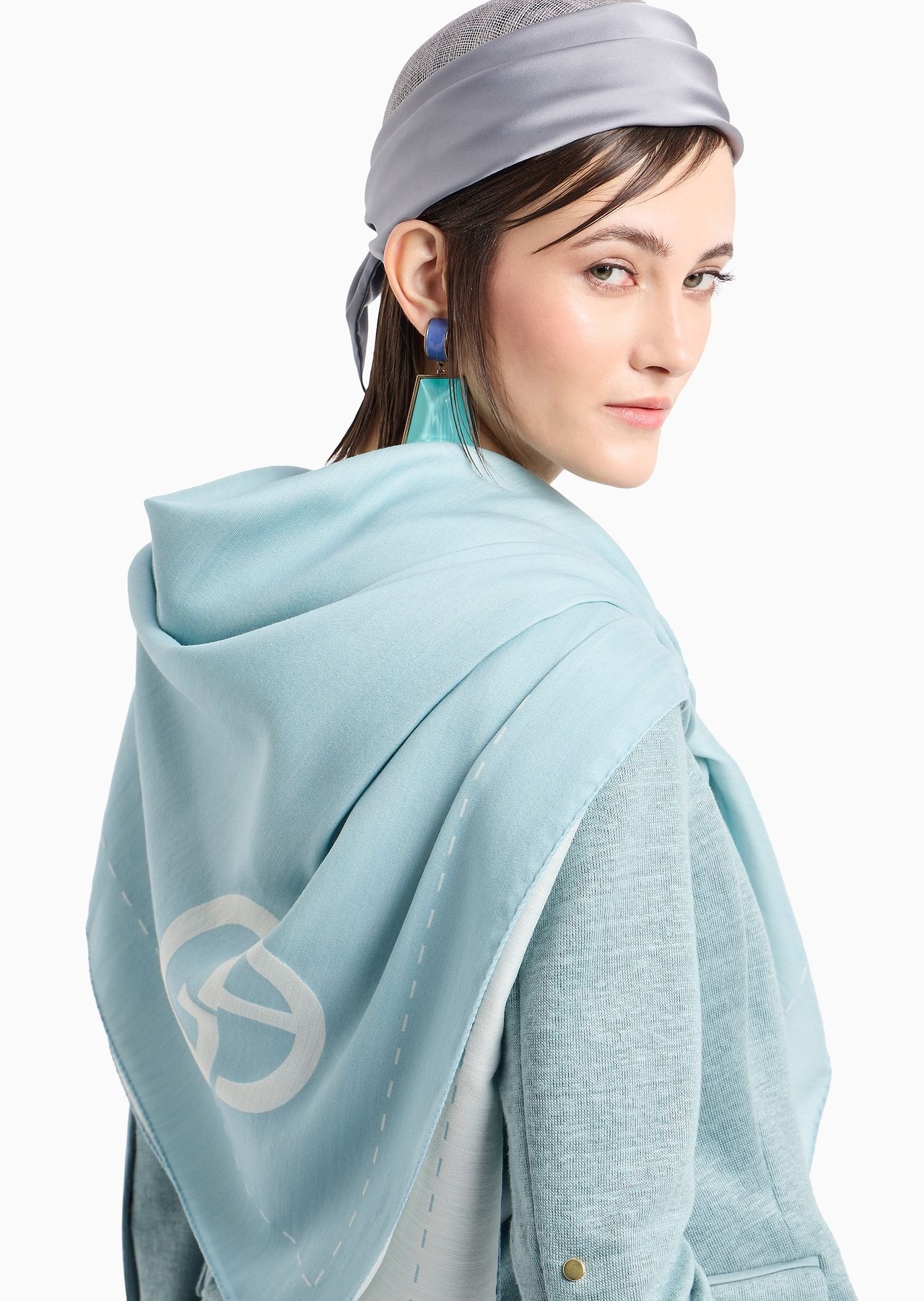 Wool and silk stole with all-over ASV monogram - 3