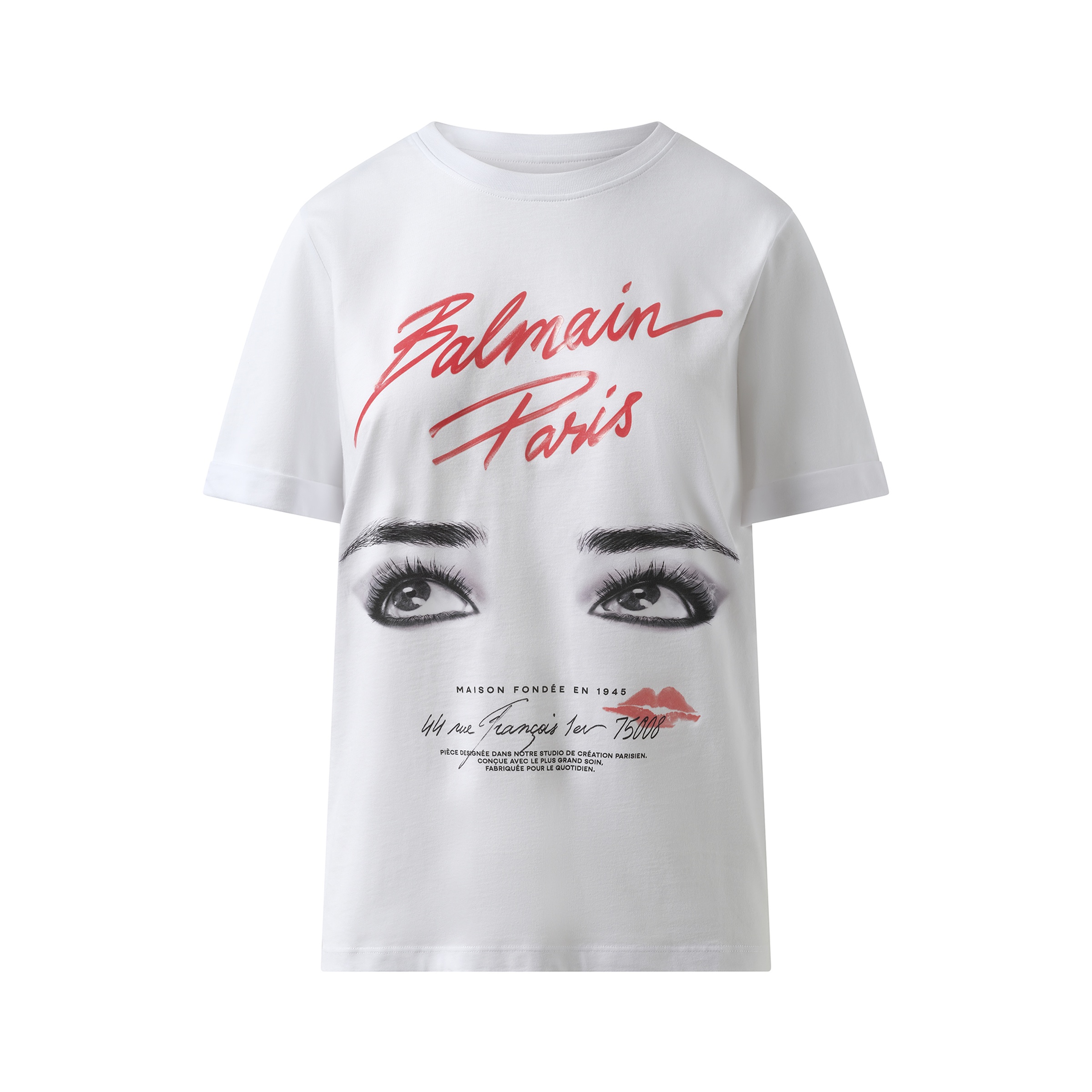 Balmain Paris Eyes Print T-Shirt in White - 2