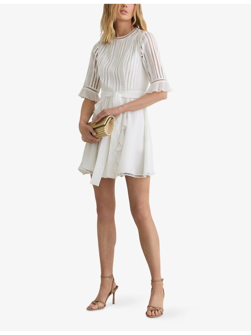 REISS Armina Tie-Waist Lace Mini Dress outlook