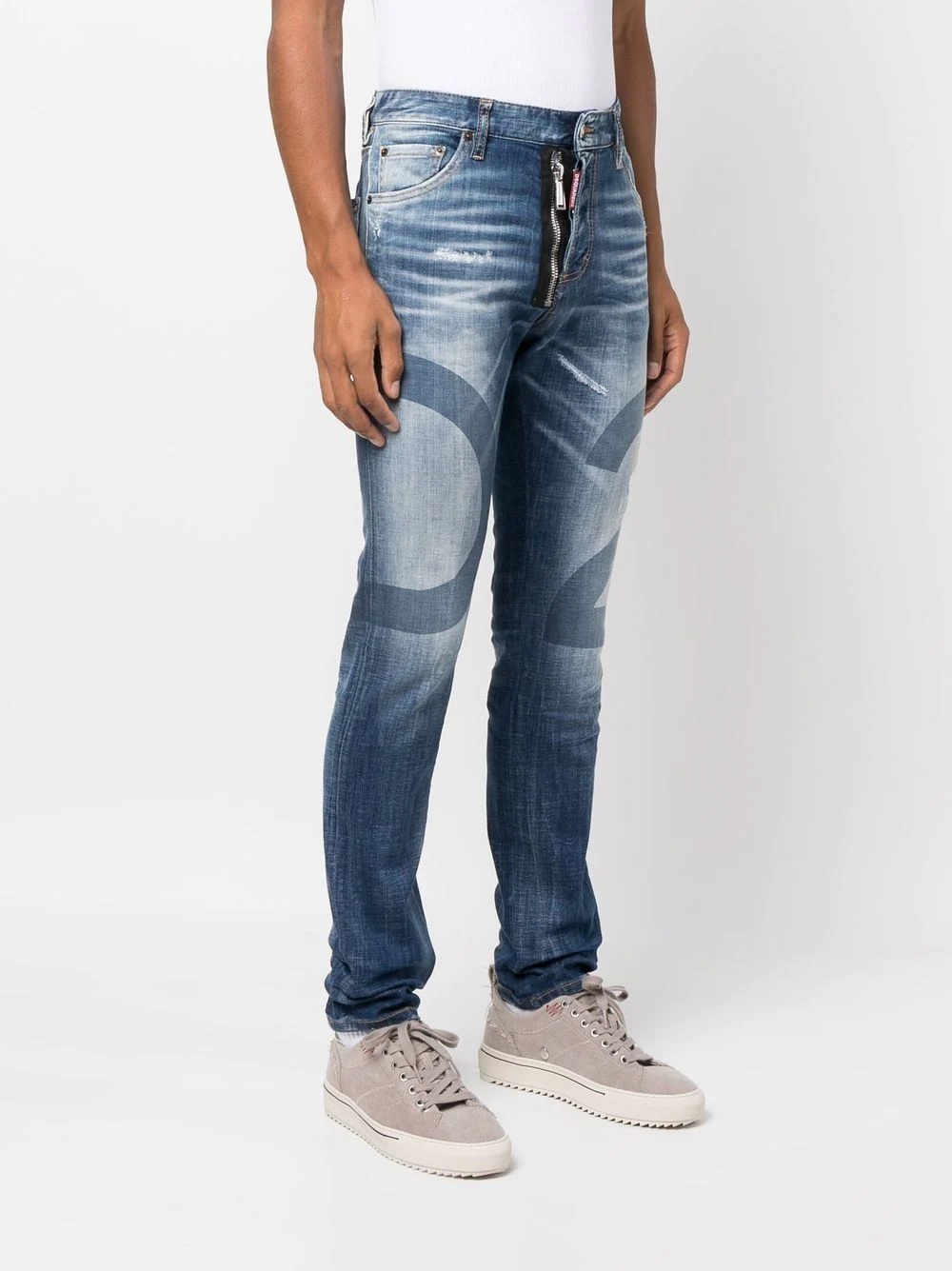 logo-wash distressed skinny jeans - 3