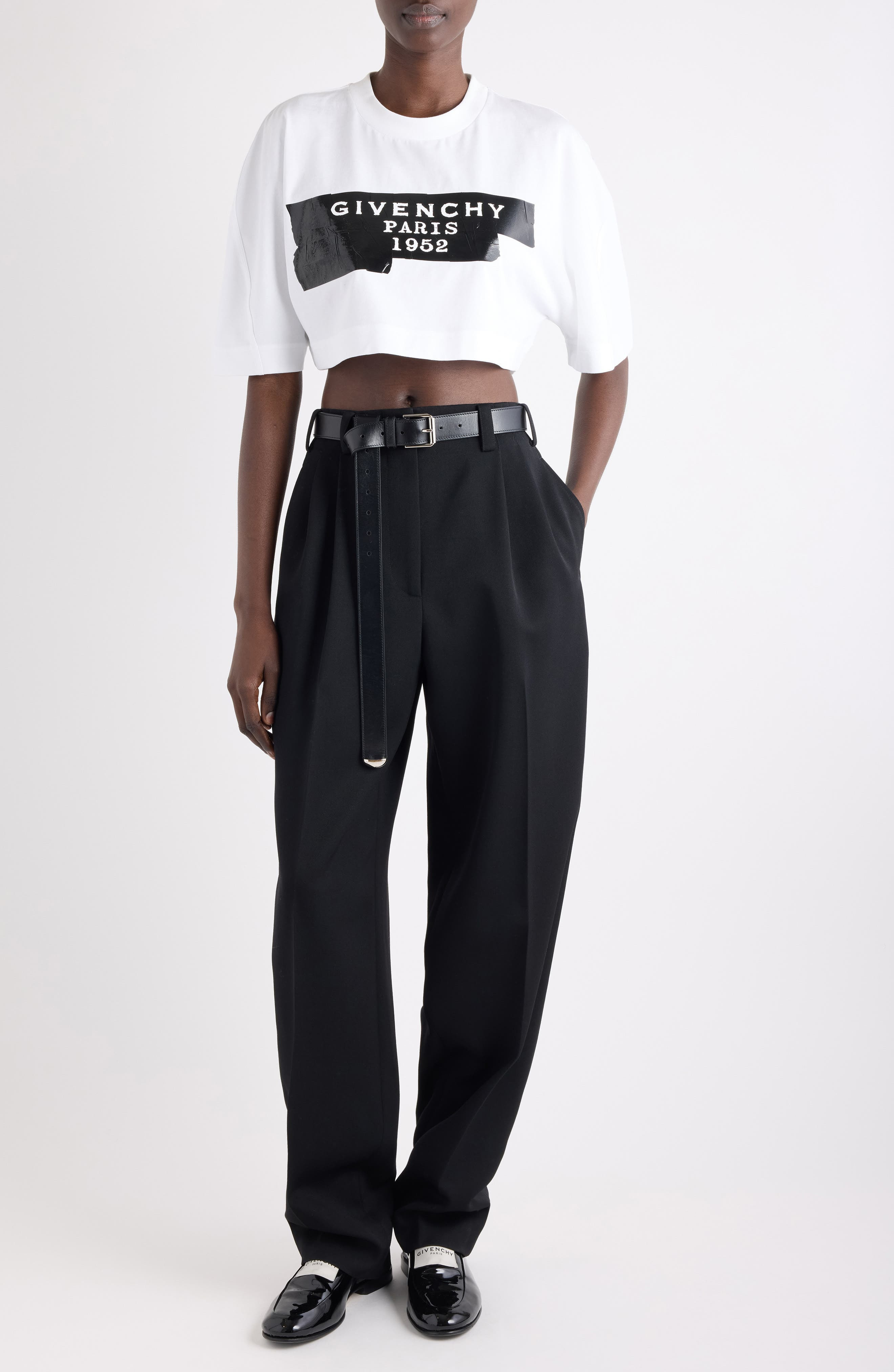 Givenchy Tape Logo Cocoon Crop T-Shirt in White at Nordstrom - 2