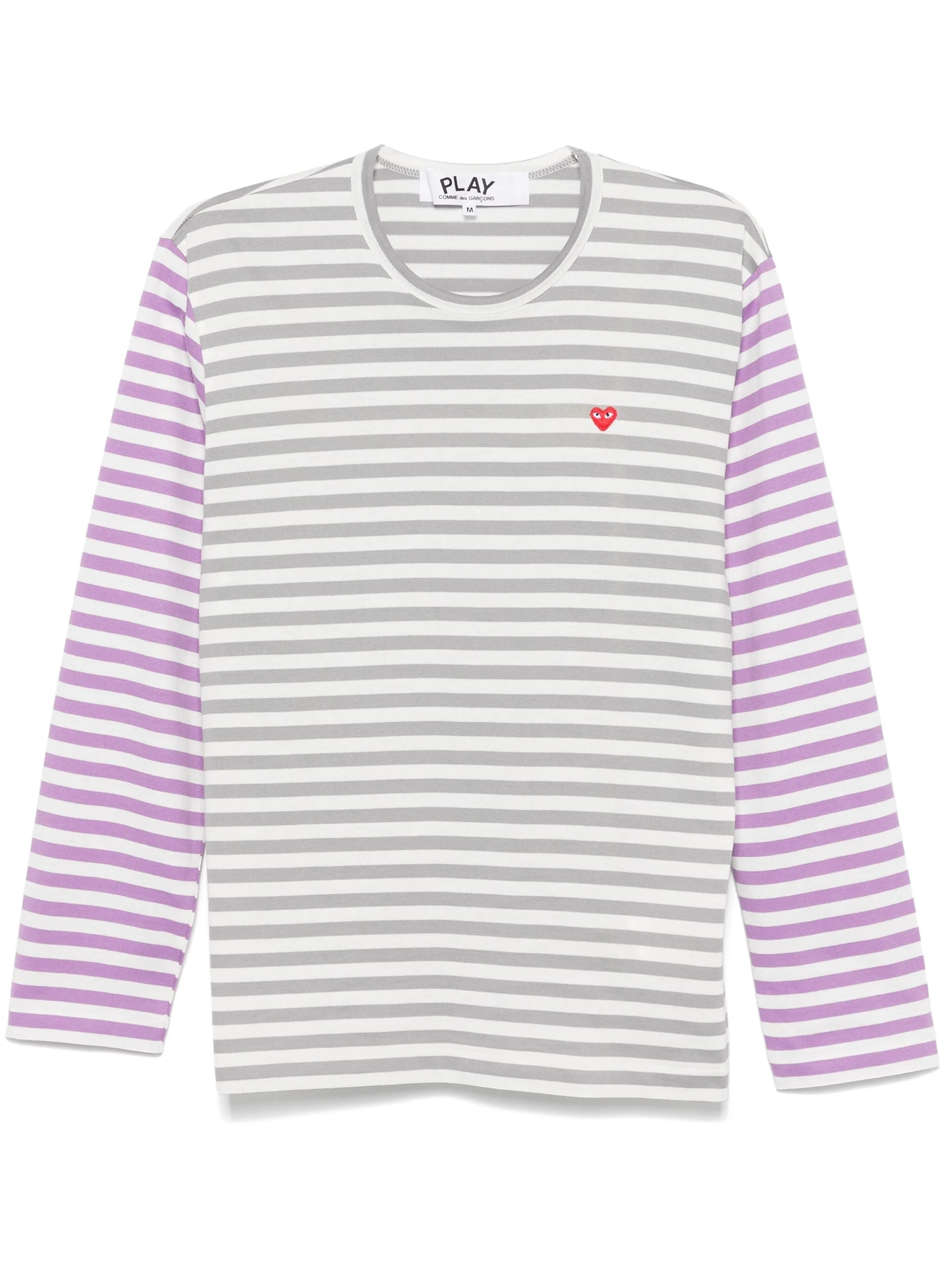 UNISEX LONG SLEEVES TEE BI-COLOUR STRIPED - GREY/PURPLE - 1