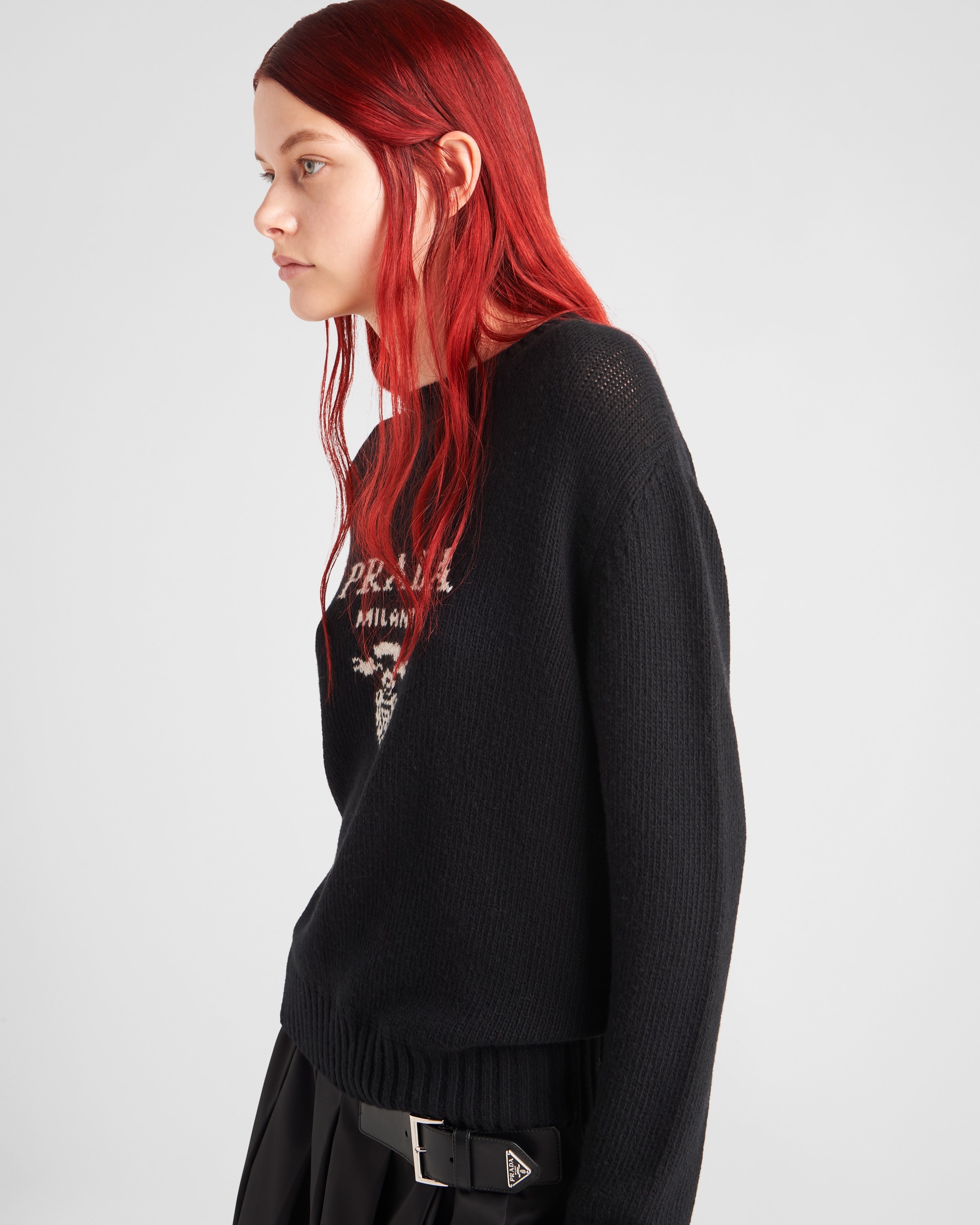 Cashmere and wool Prada logo crew-neck sweater - 3
