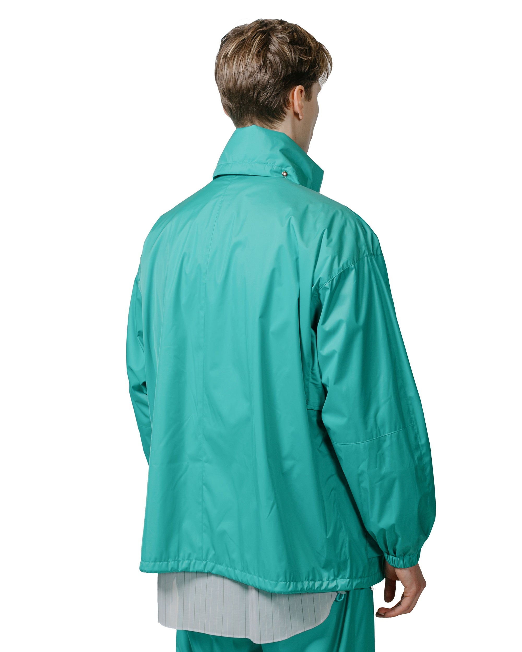 Hard Twist Polyester Satin Laminate Zip Blouson Turquoise Blue - 3