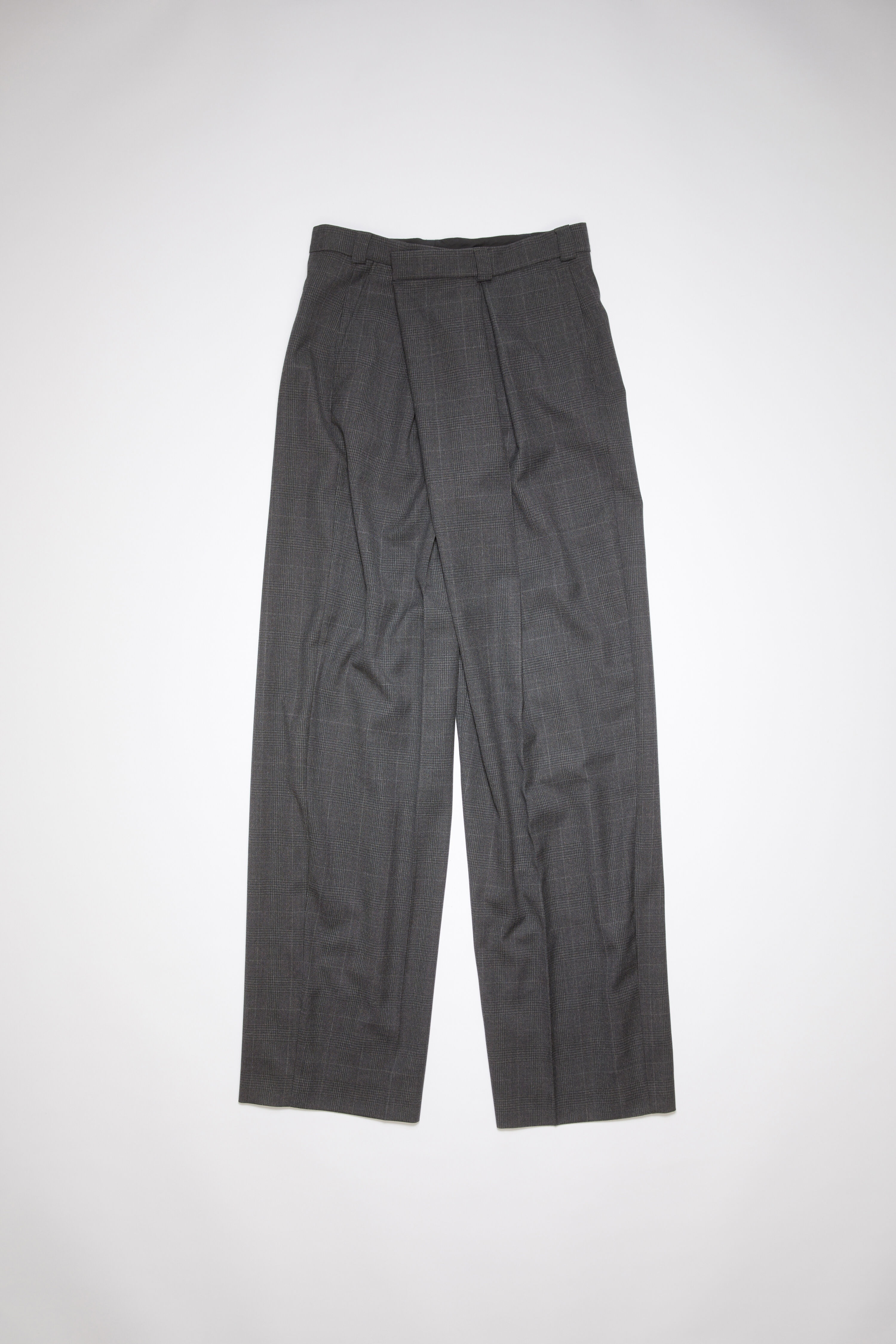 Tailored wool blend wrap trousers - Grey/black - 1