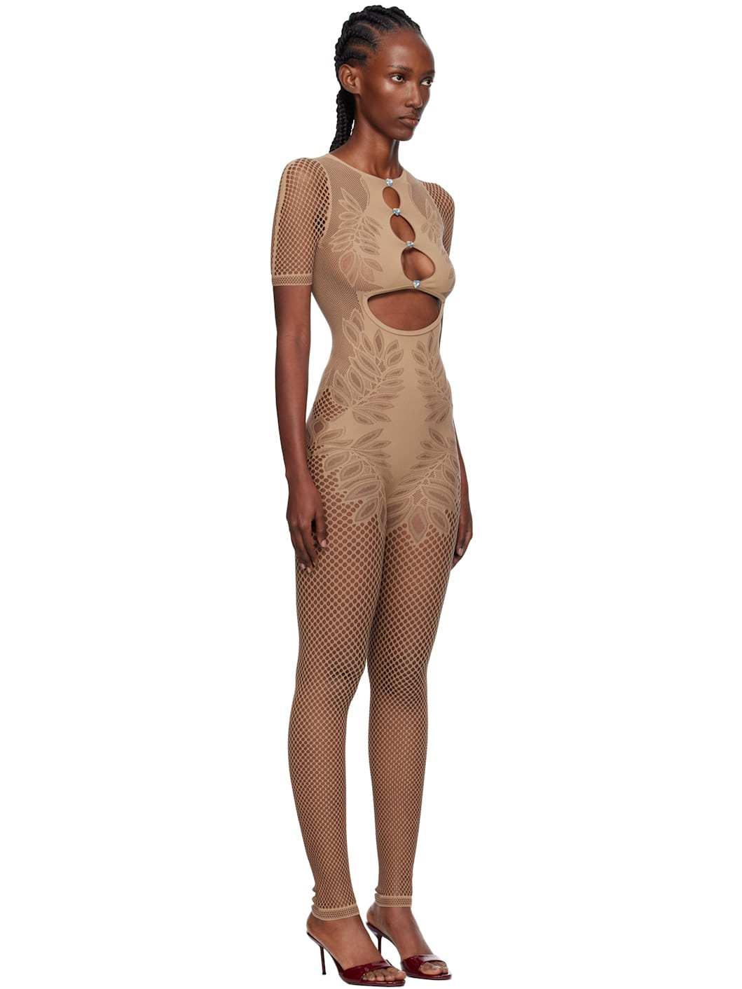 Beige Dinero Leaves Cut Out Playsuit Jumpsuit - 2