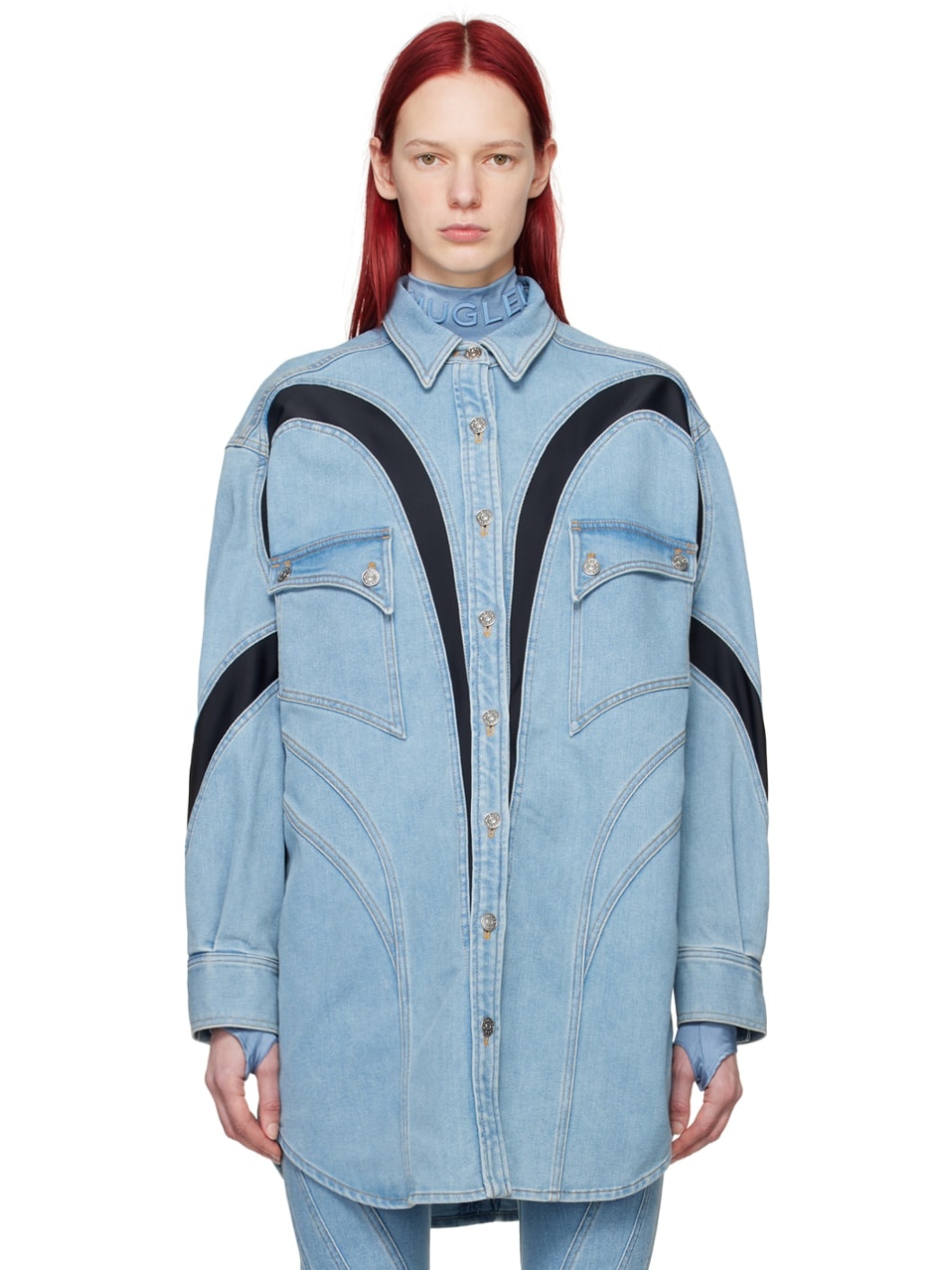 Blue Paneled Denim Shirt - 1