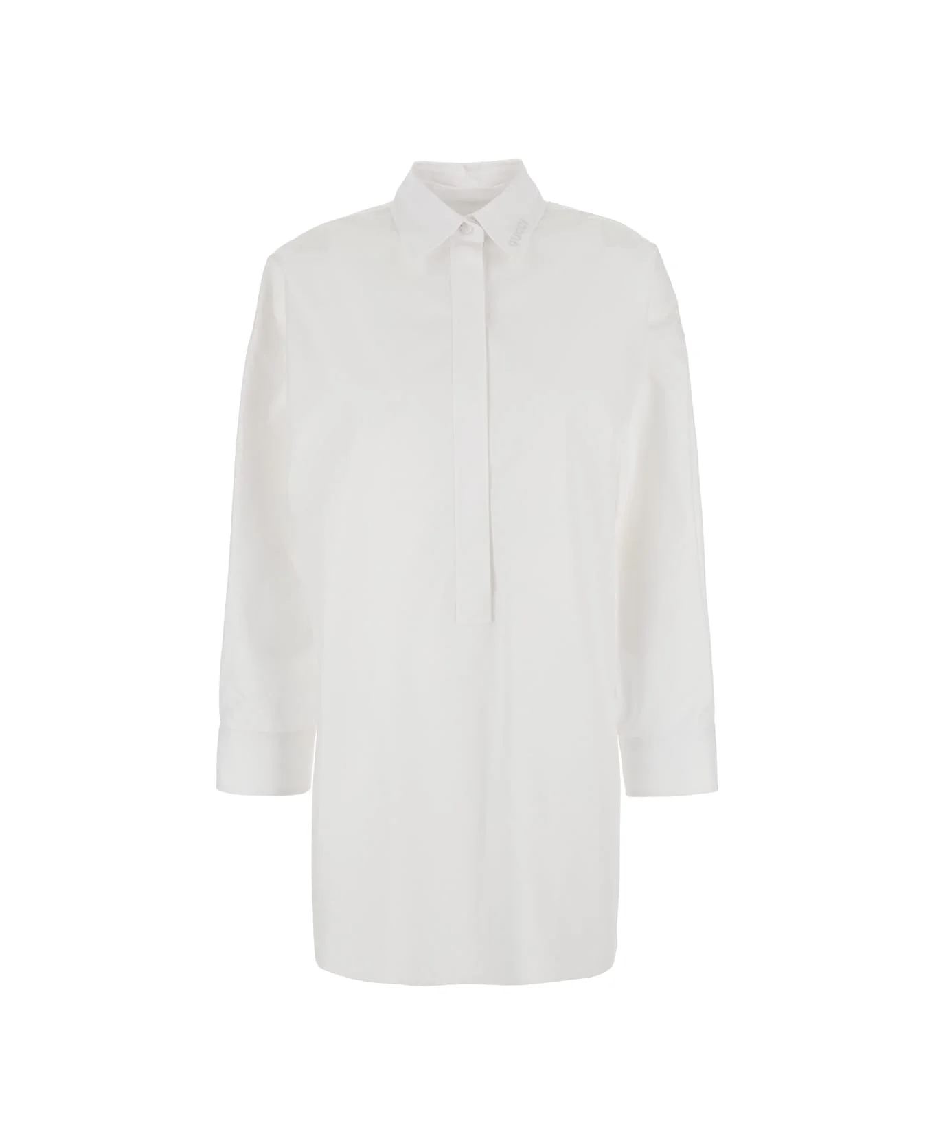 White Shirt With Classic Collar And Logo Lettering On The Collar In Cotton Woman - 1