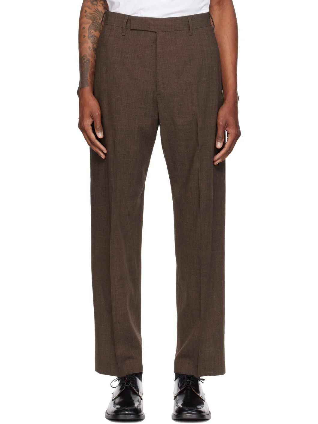 Brown Crepe Viscose-Wool Trousers - 1