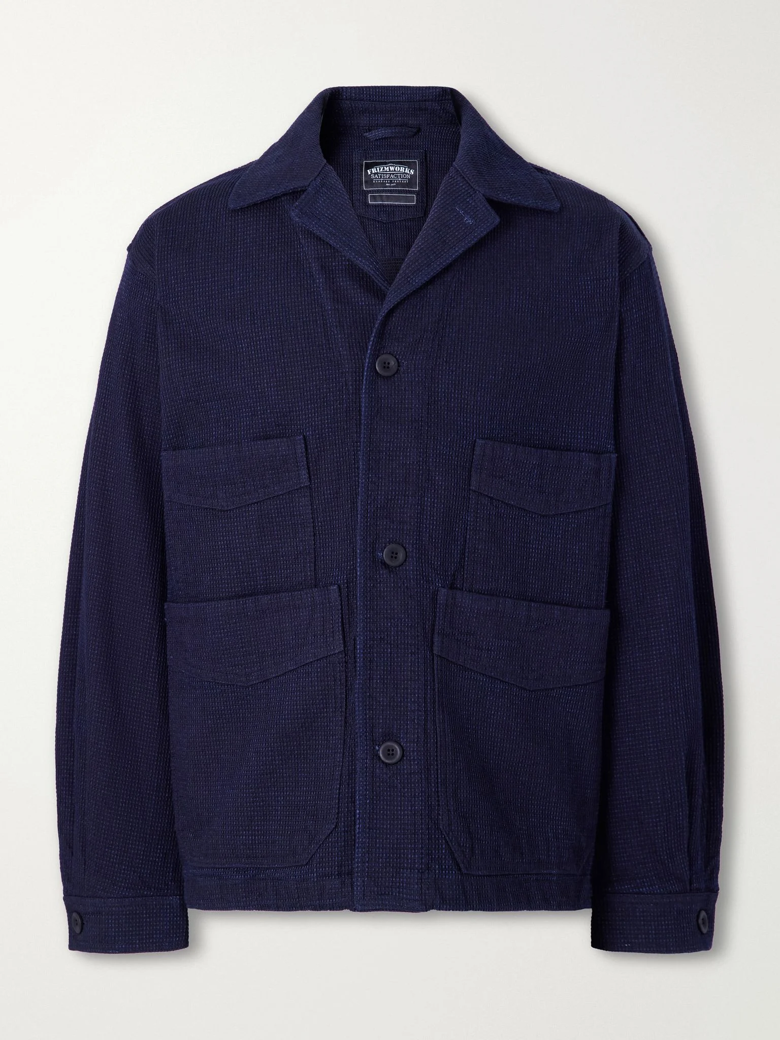 Waffle-Knit Cotton Jacket Blue - 1