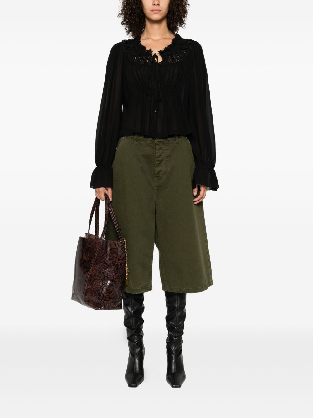 lace-trimmed pleated blouse - 2