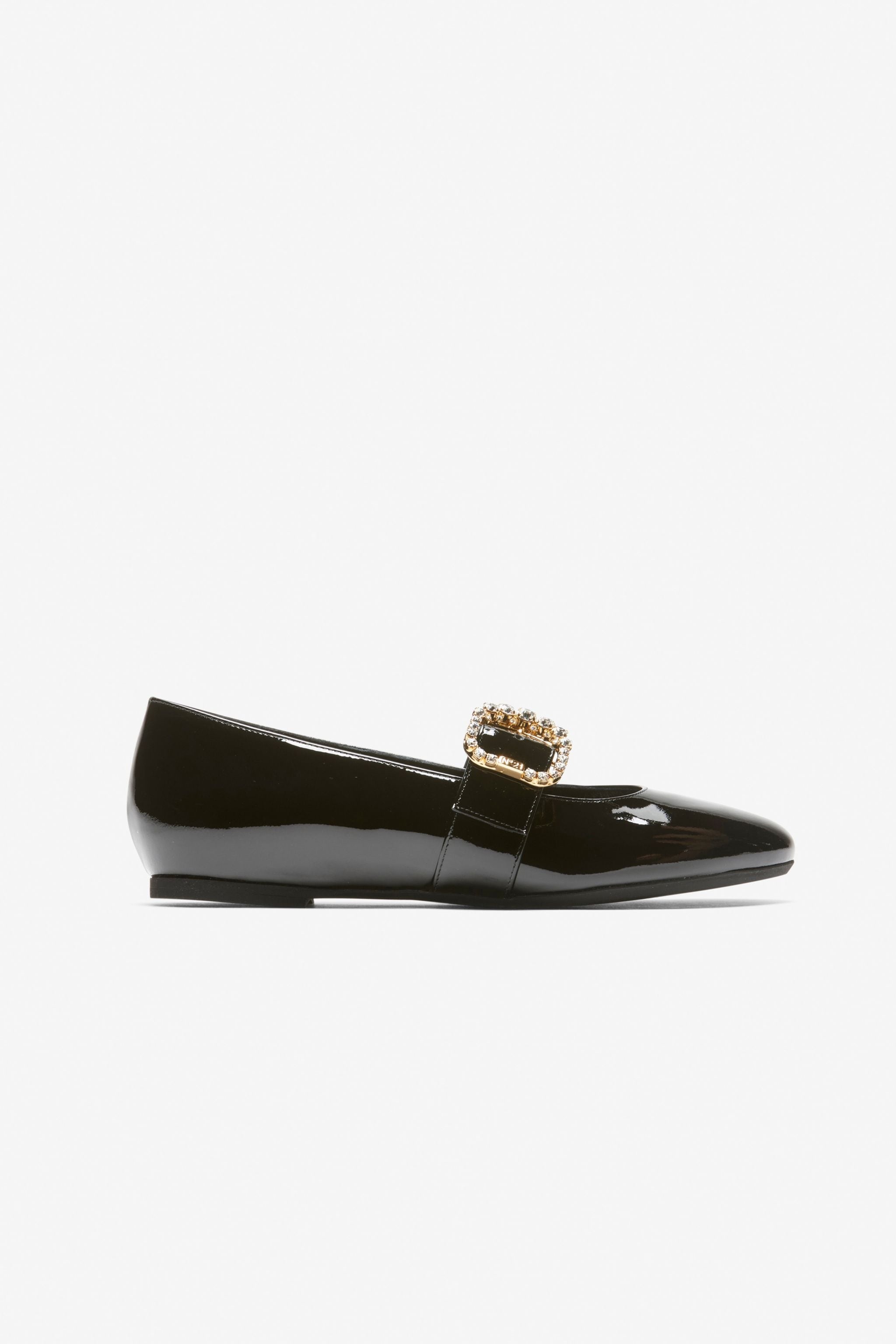 CRYSTAL-BUCKLE BALLERINA PUMPS - 1