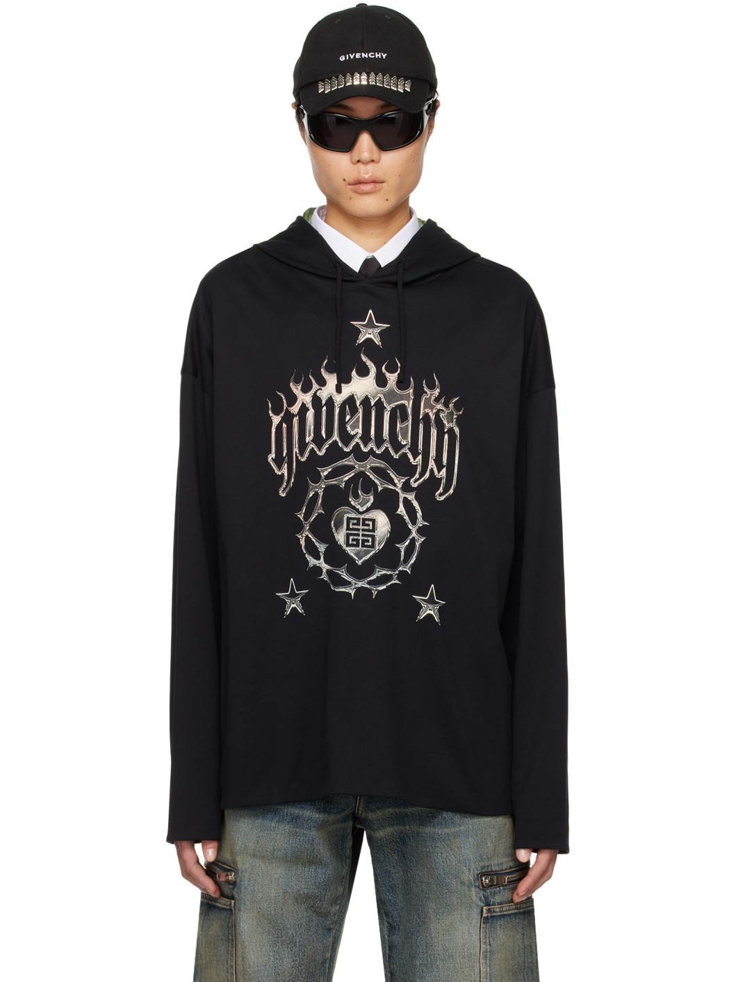 Black Dropped Shoulder Hoodie - 1