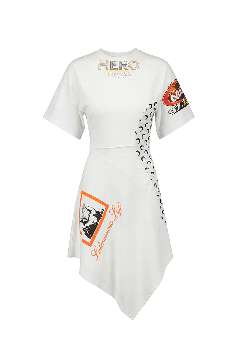 Upcycled jersey asymetrical knee length dress - 1