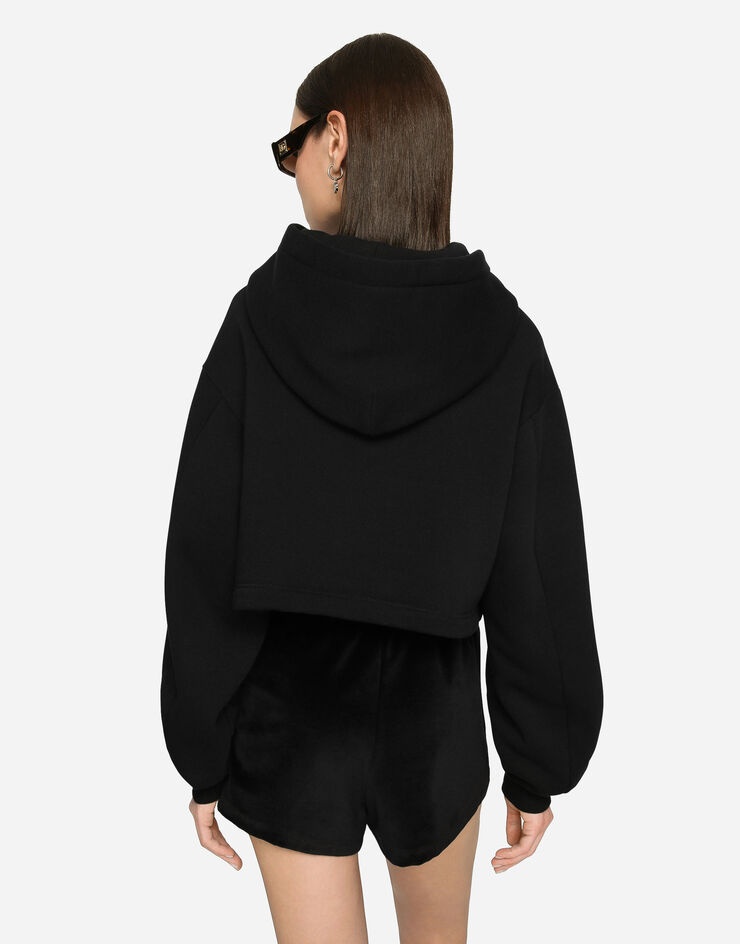 Cropped jersey hoodie with embroidered DG patch - 5