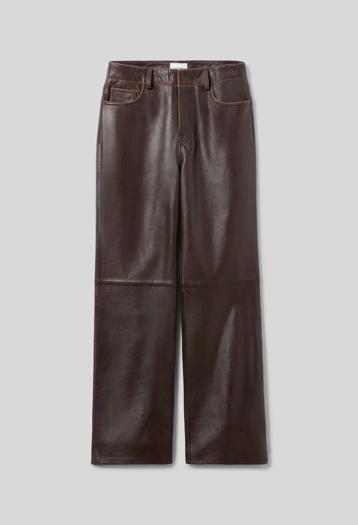 STRAIGHT LEATHER PANTS GOLD BUTTON - 1