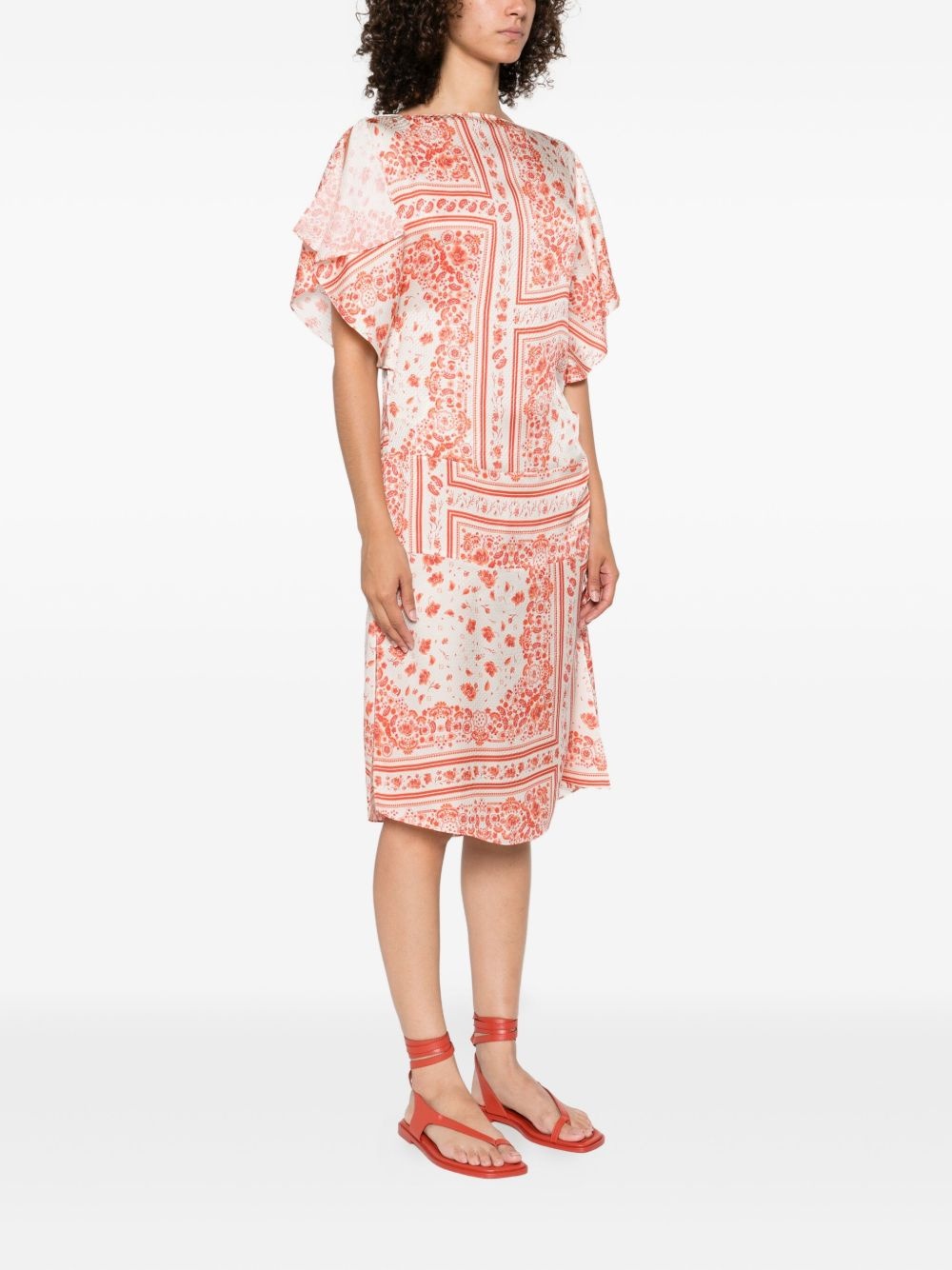 patterned-jacquard drawstring midi dress - 3