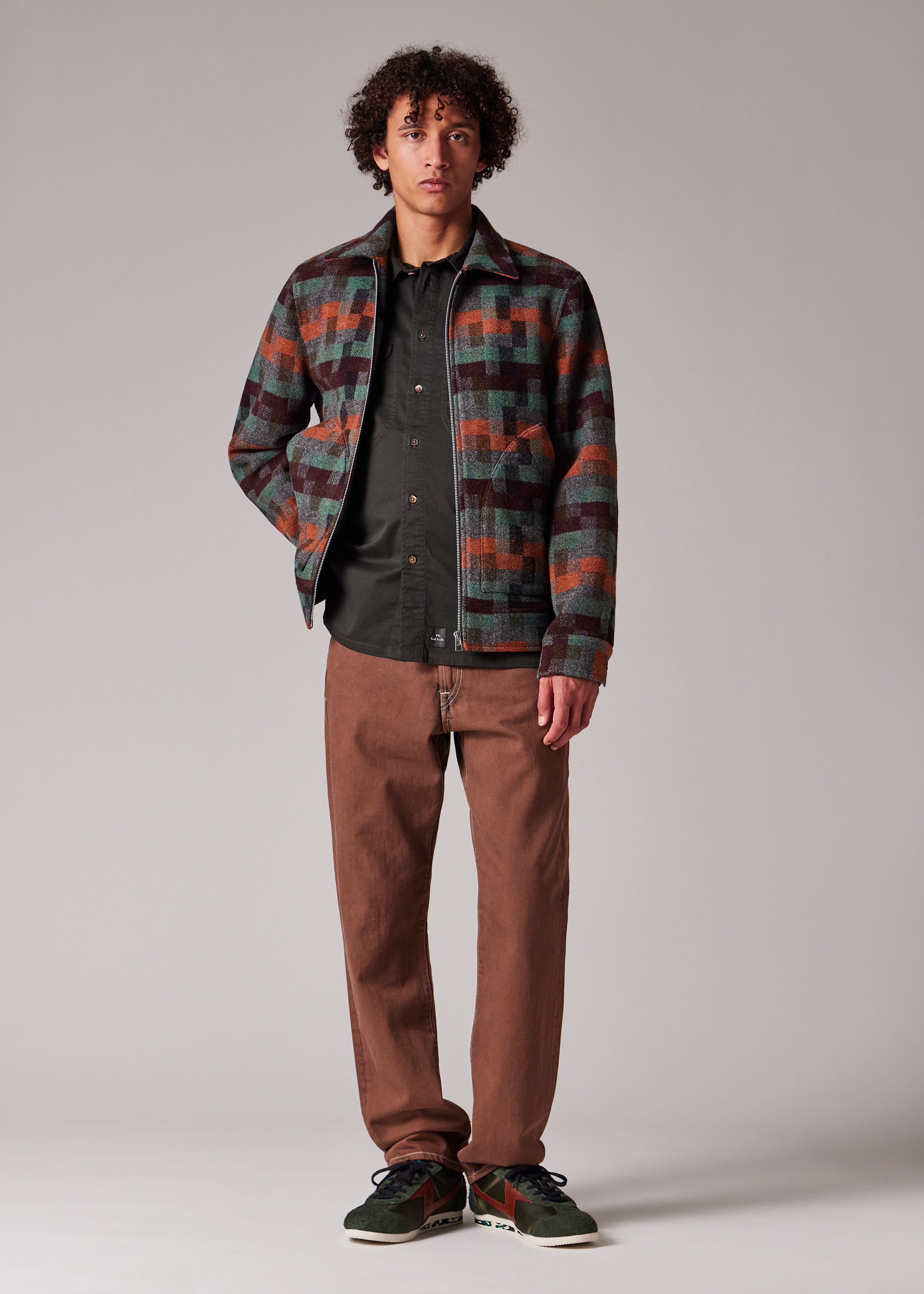 Teal Jacquard Check Wool Zip Jacket - 14