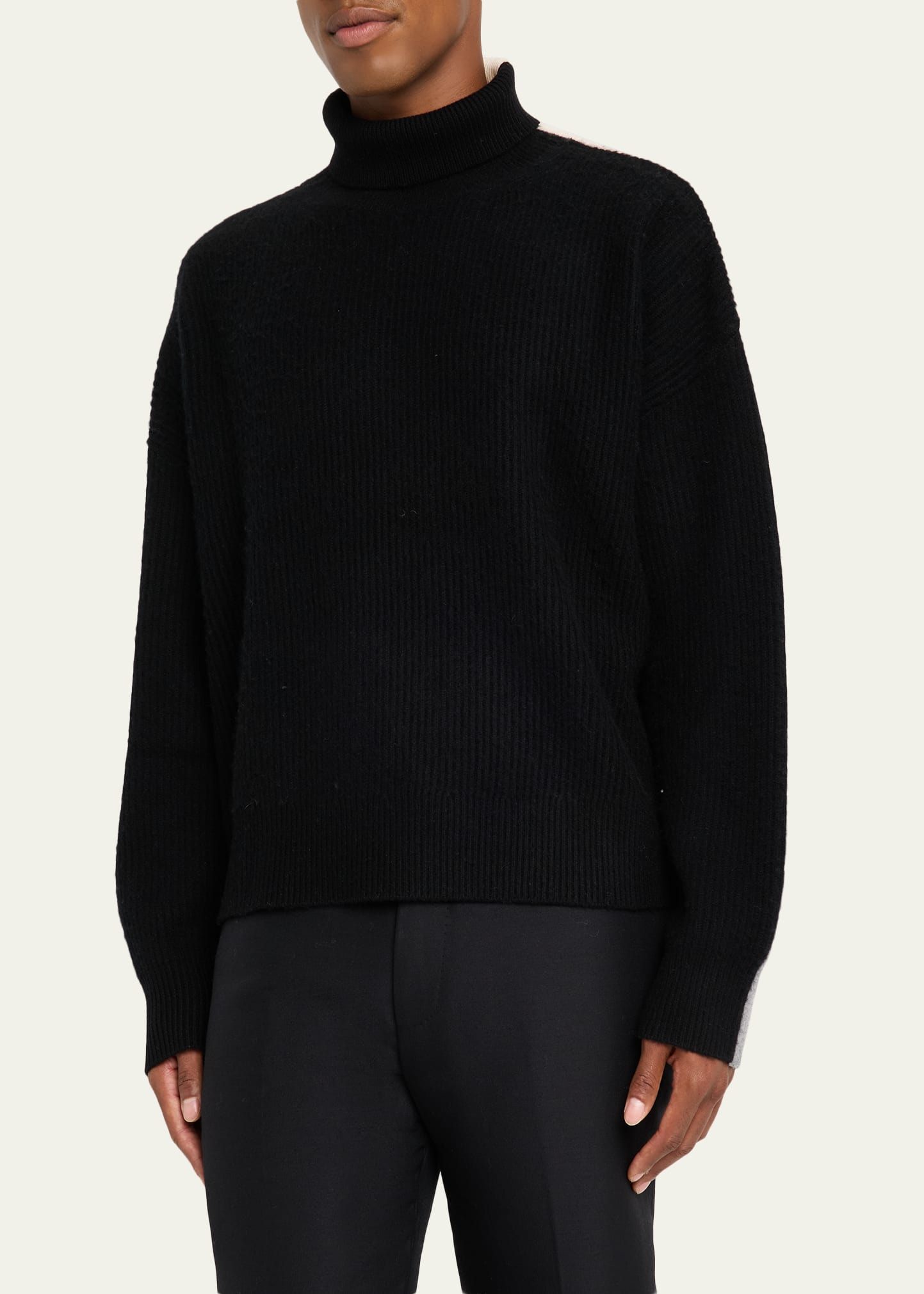 Men's Merino Wool and Cashmere Rib Color-Block Turtleneck Sweater - 4