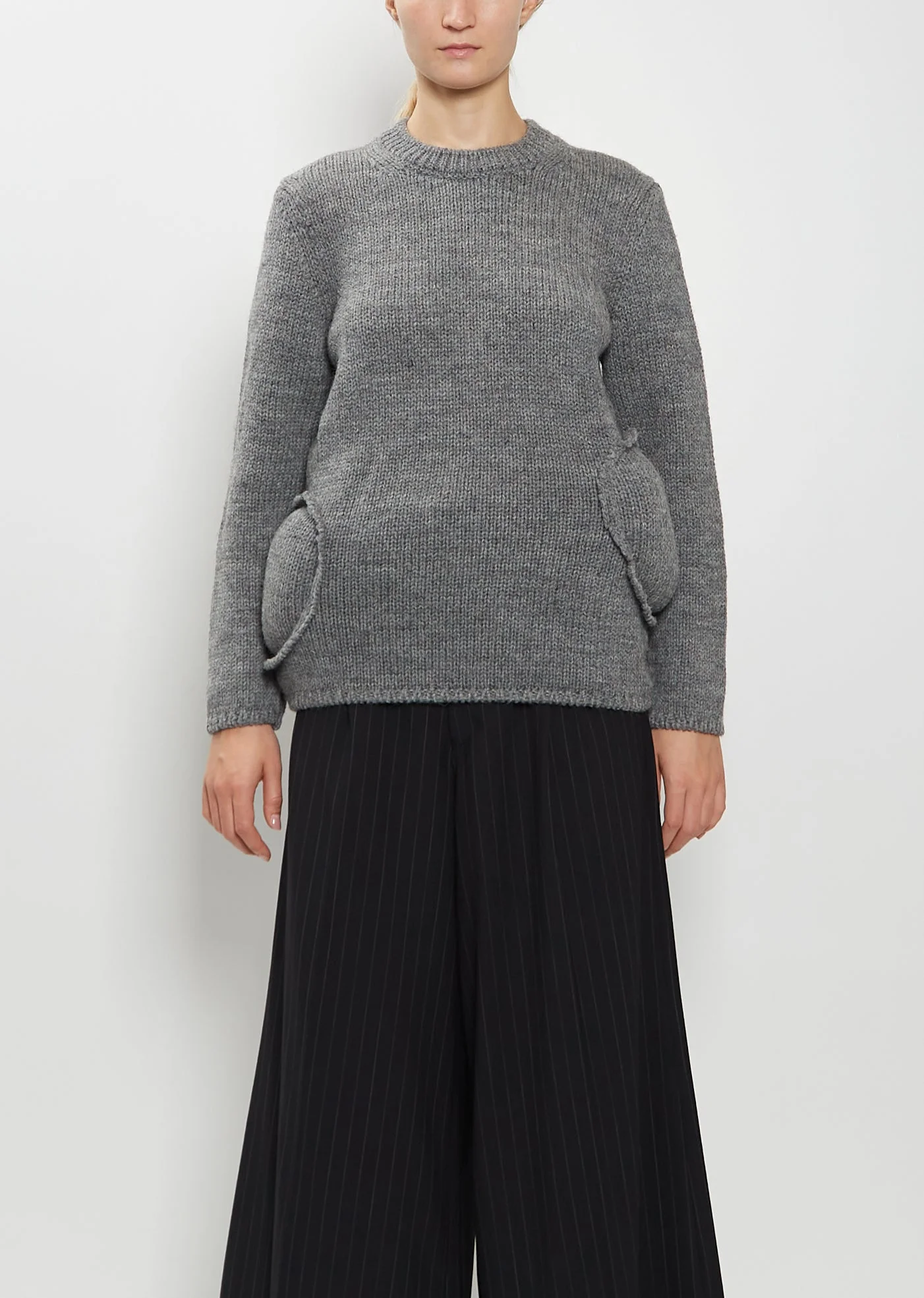 Padded Details Wool Sweater — Top Grey - 1