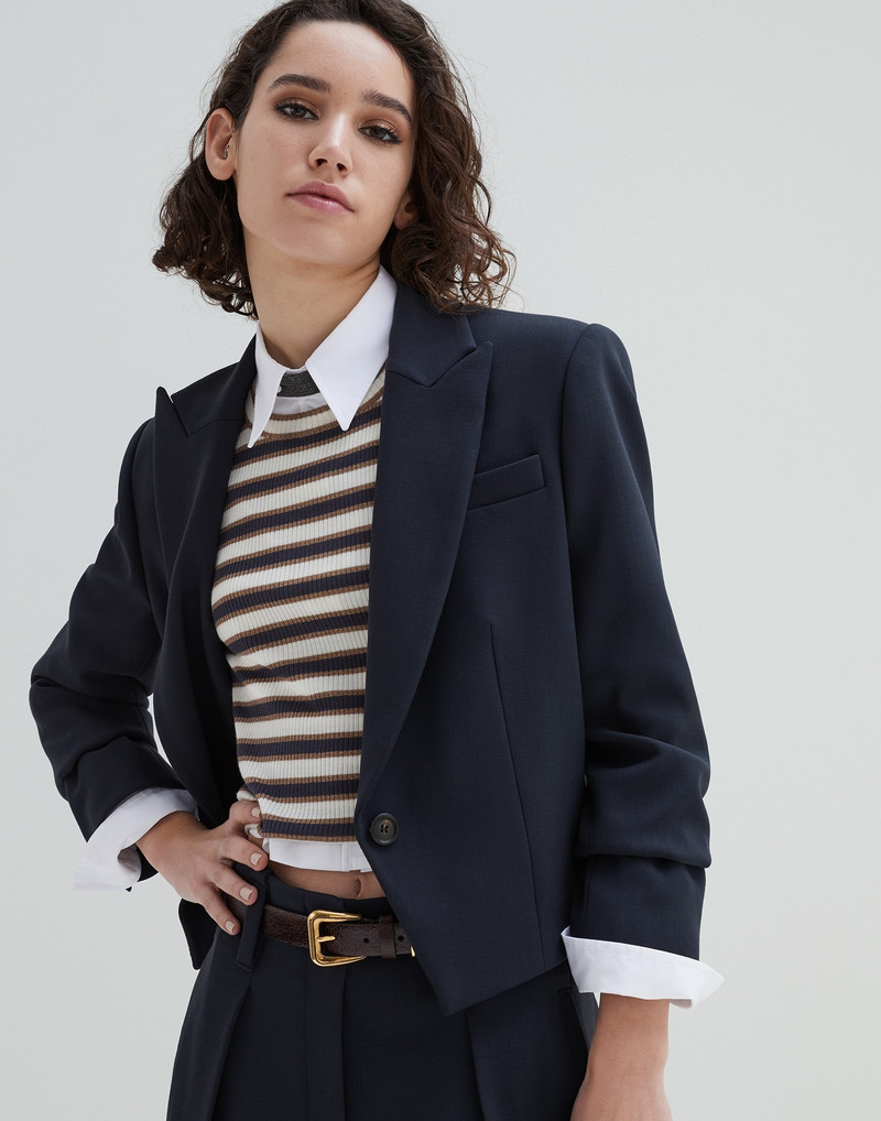 Comfort virgin wool crêpe double cloth crop blazer with monili 4