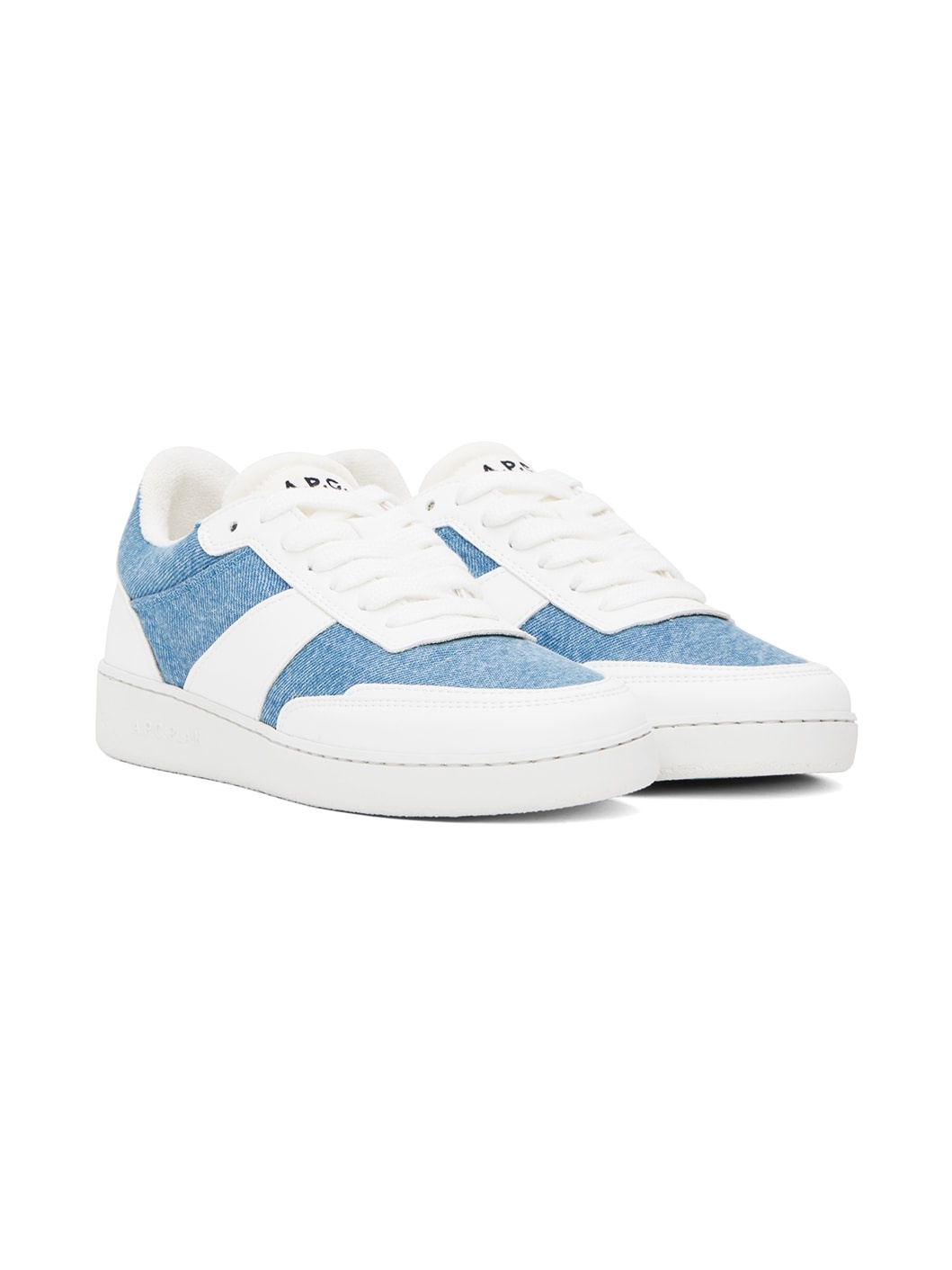 White & Blue Plain Sneakers - 4