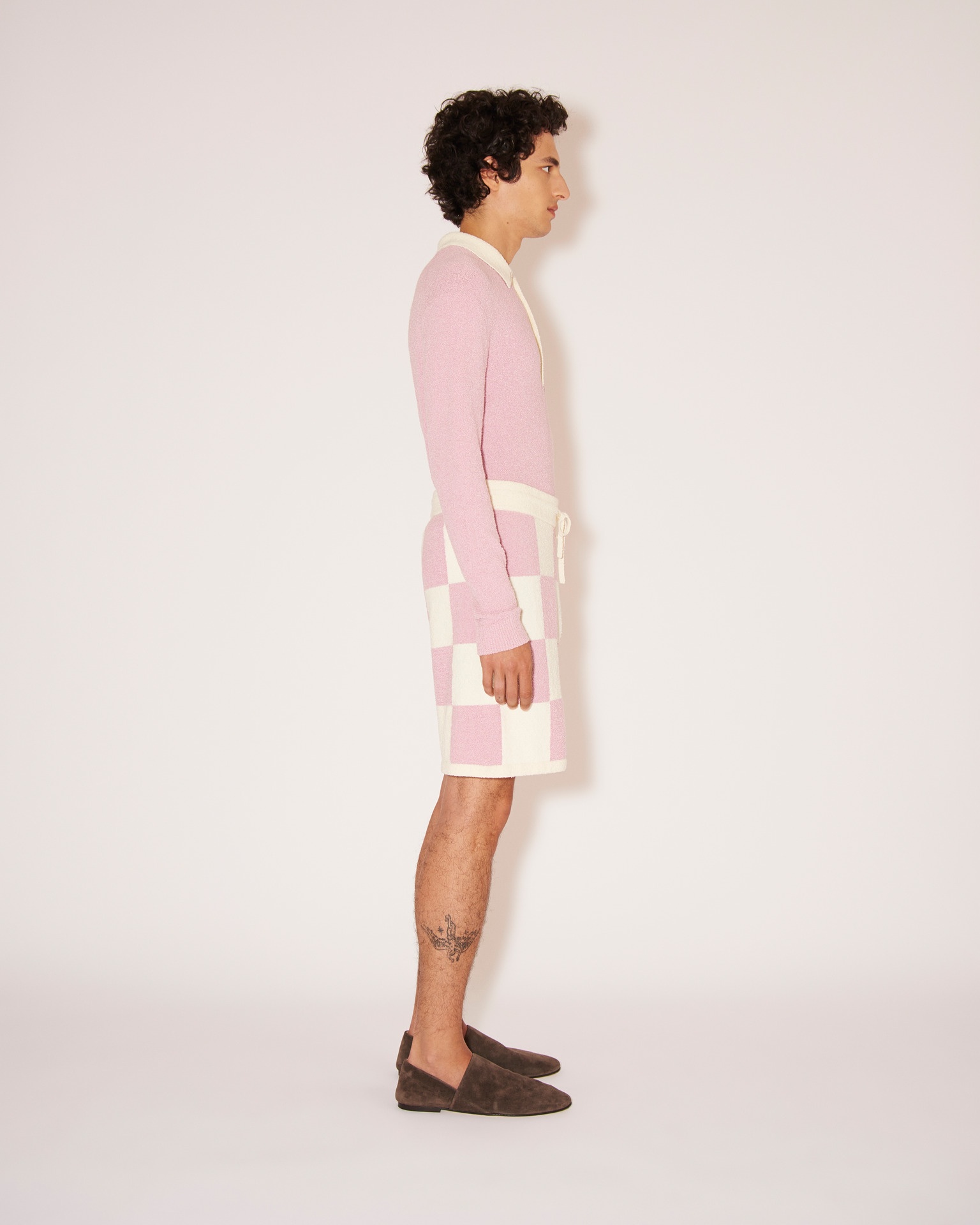 ROB - Terry knit tile print shorts - Creme&Pink - 3