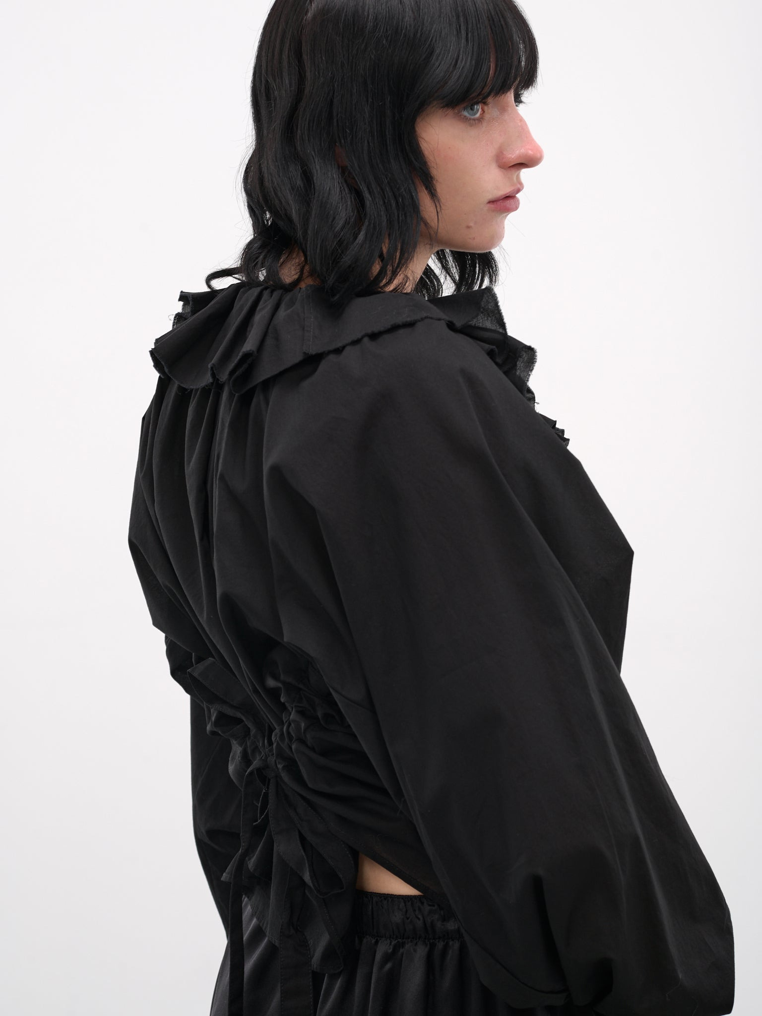 Black Stee Ruffle Draped Shirt - 5