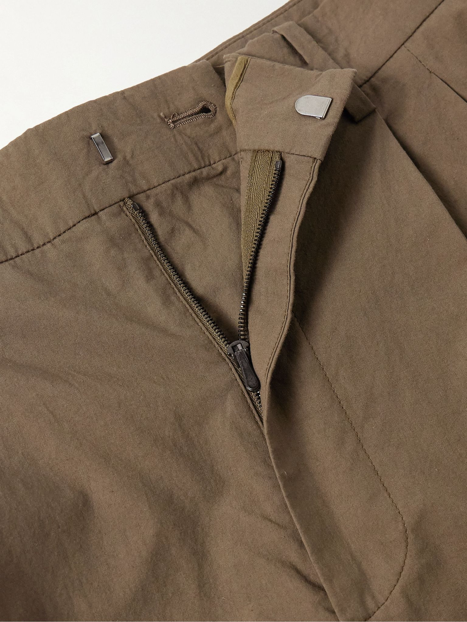 Silas Tapered Pleated Cotton Trousers Brown - 6