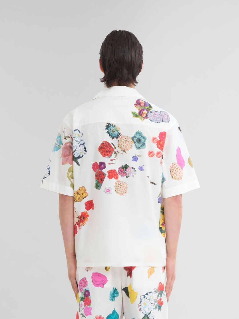 WHITE POPLIN BOWLING SHIRT WITH FLOWER PRINTS - 3