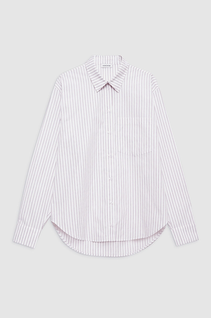 Braxton Shirt - White And Bordeaux Monogram Stripe 1