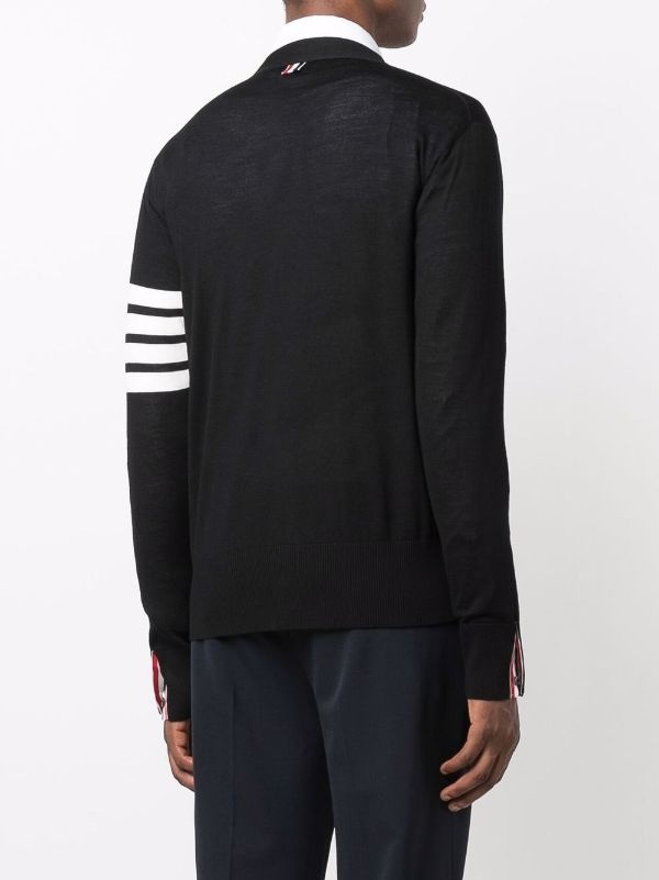 THOM BROWNE - Men Classic 4 Bar Merino Wool V-Neck Cardigan - 3