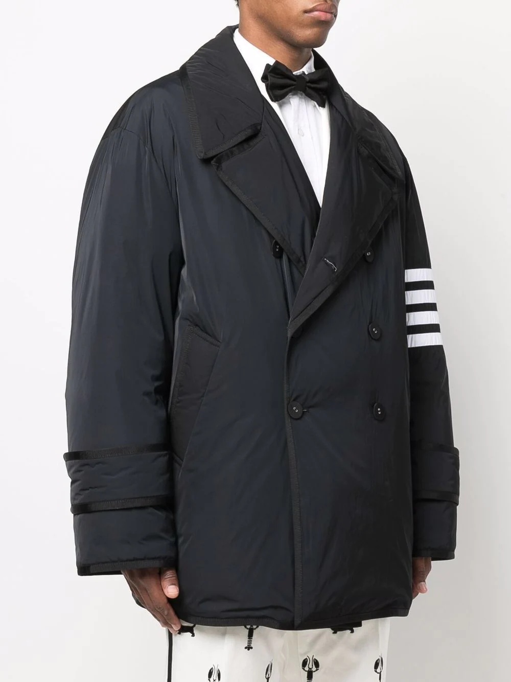 down-feather 4-Bar stripe peacoat - 3