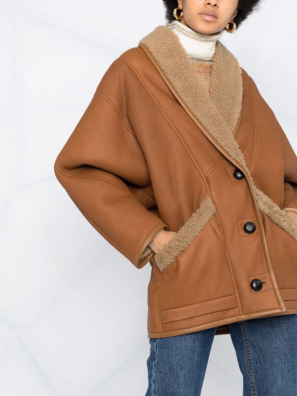 single-breasted shearling-lined coat - 5