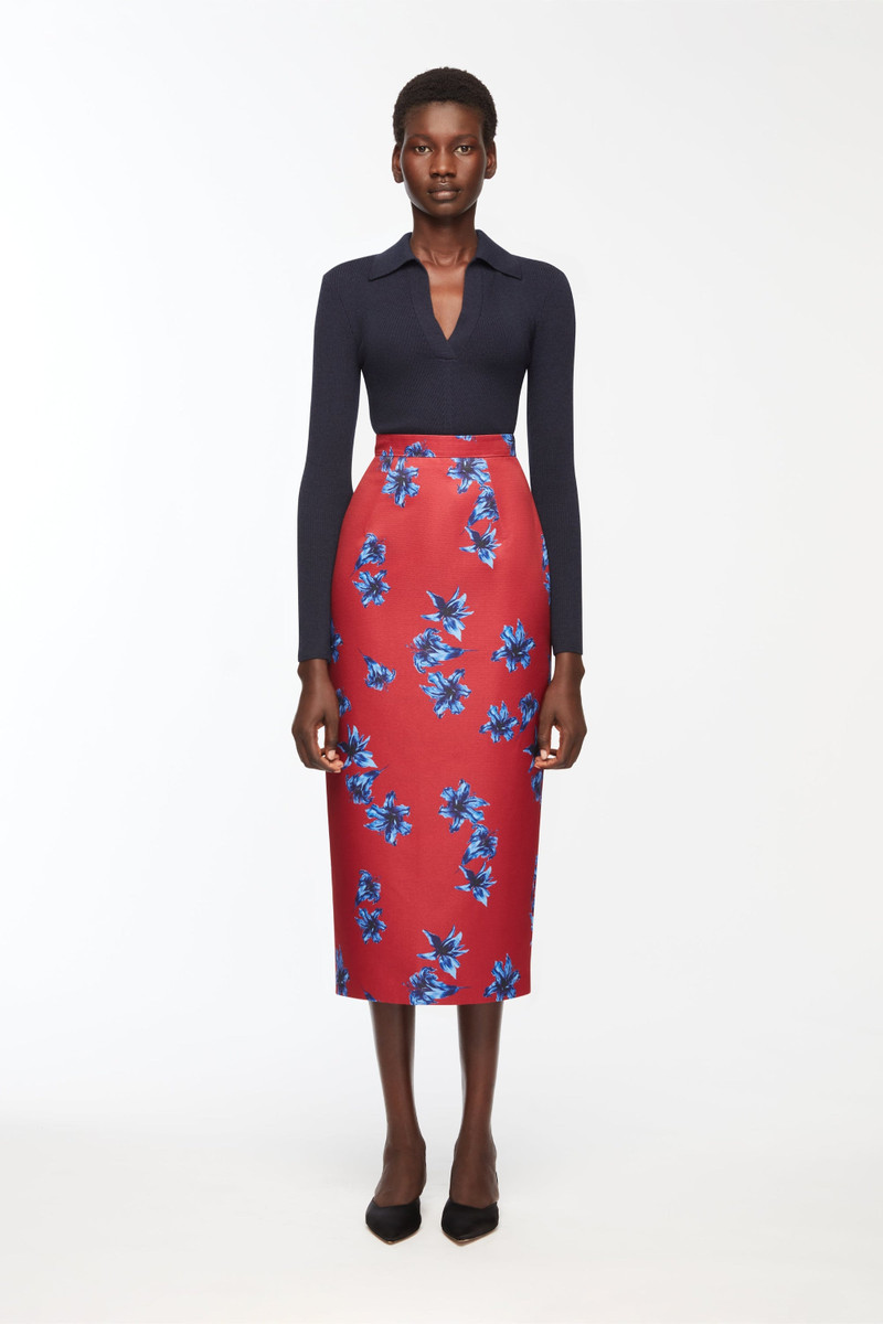 EMILIA WICKSTEAD Lorelei Skirt In Red & Blue Festive Lillies Taffeta Faille outlook