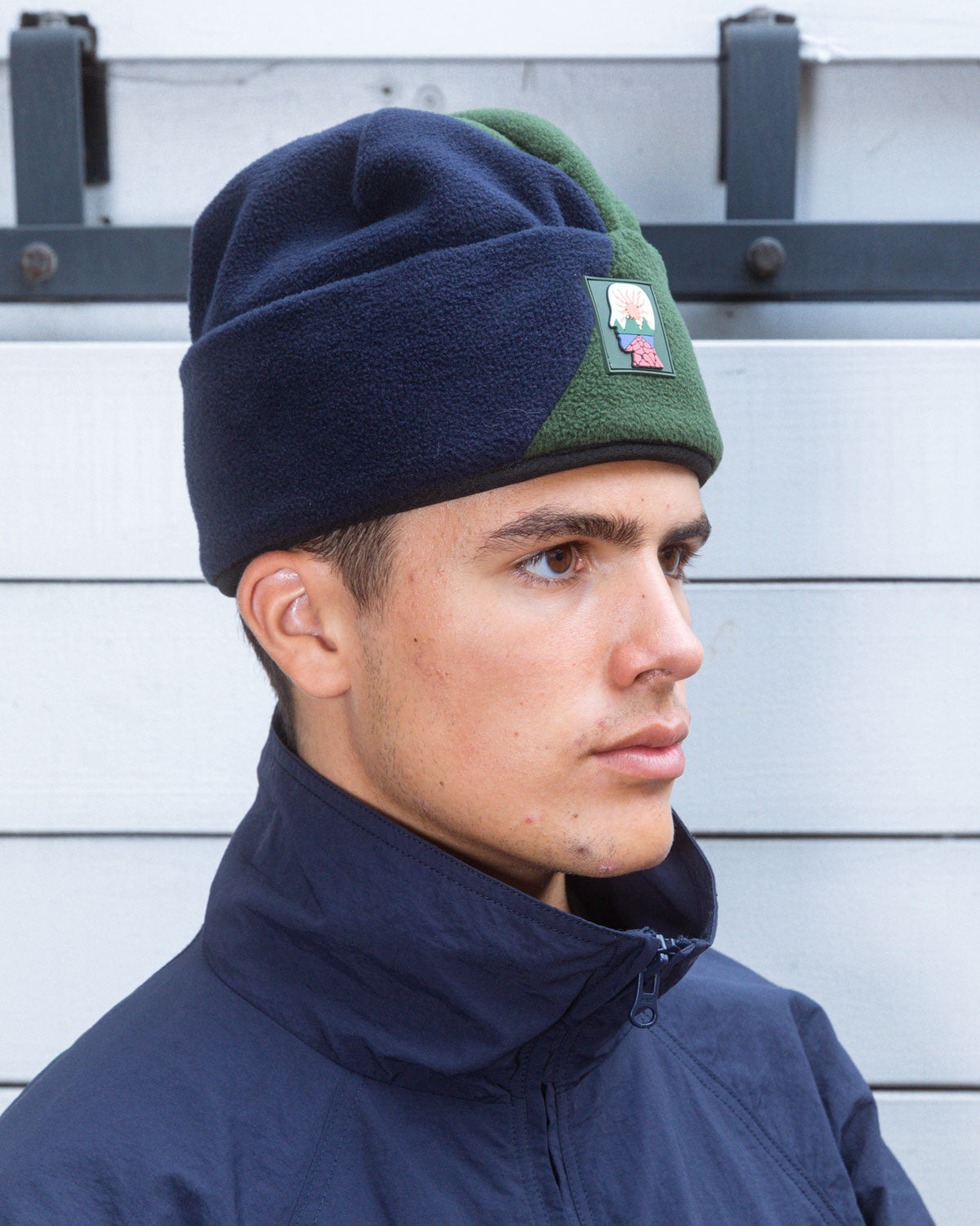 Organic Panel Polar Fleece Beanie - Navy/Olive - 5