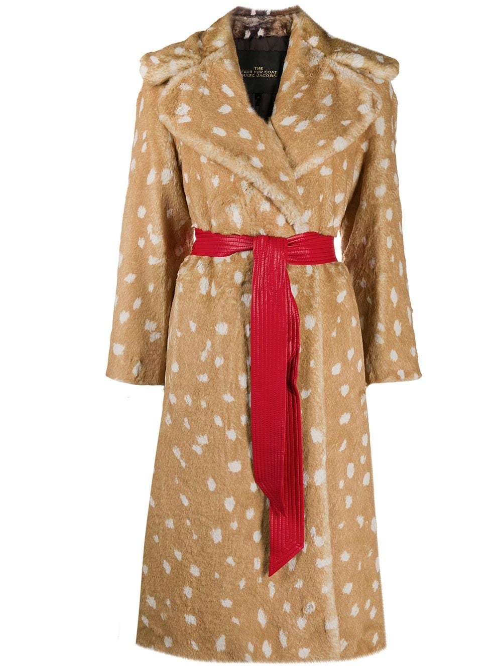 faux-fur belted pattern coat - 1